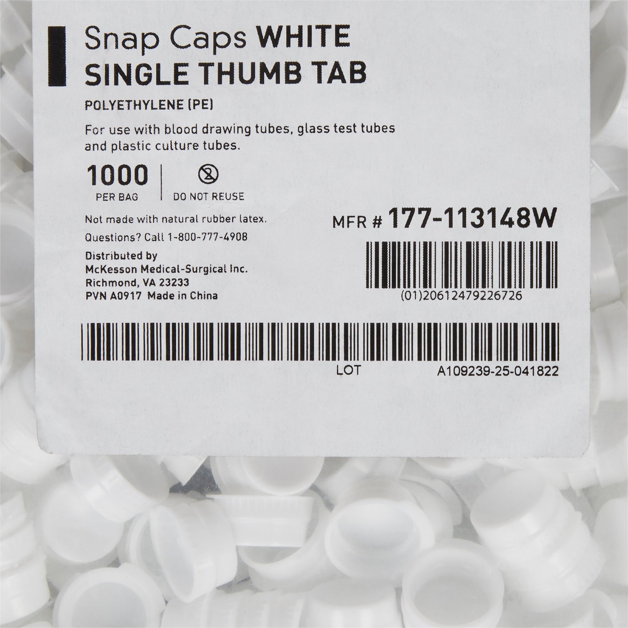 McKesson Brand 177-113148W - McKesson White Tube Closure, 16 mm - 1000/Bag