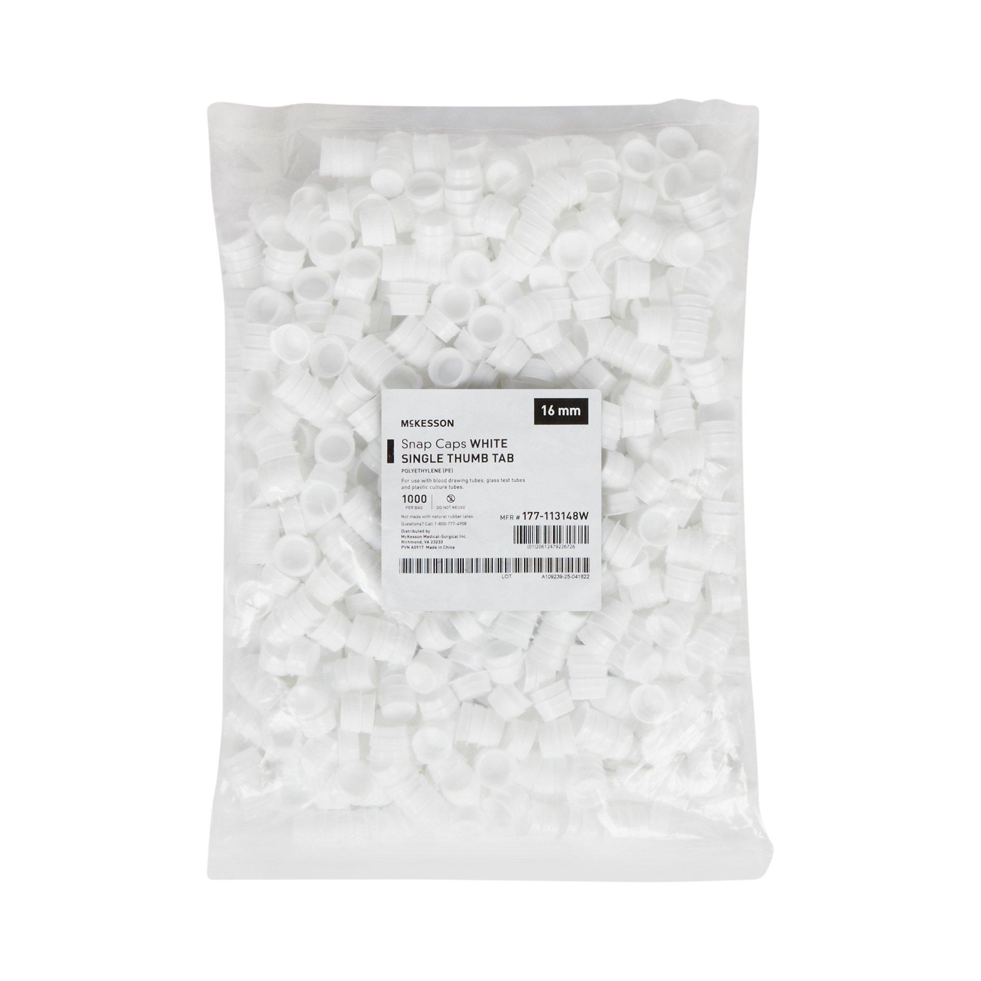 McKesson Brand 177-113148W - McKesson White Tube Closure, 16 mm - 1000/Bag