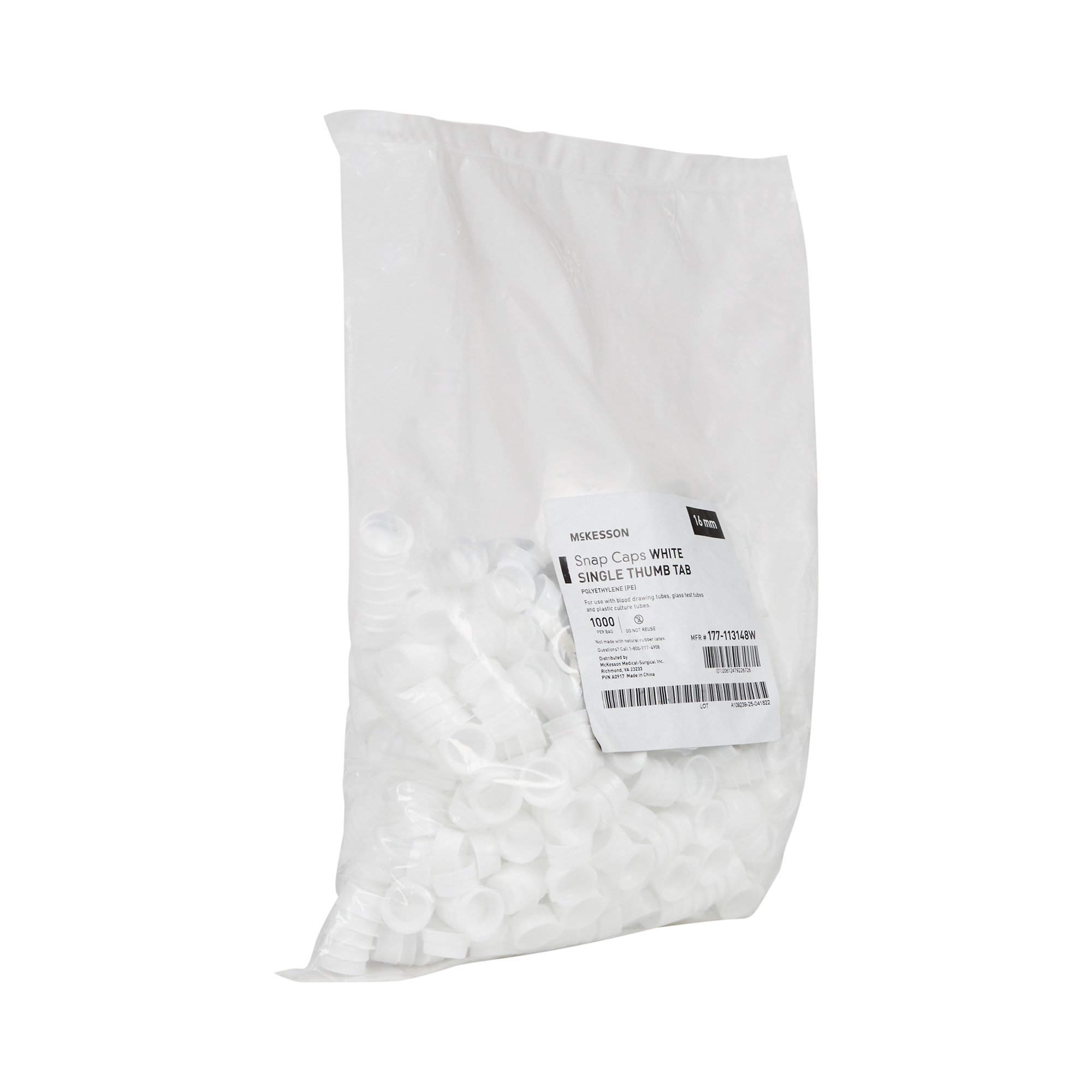 McKesson Brand 177-113148W - McKesson White Tube Closure, 16 mm - 1000/Bag