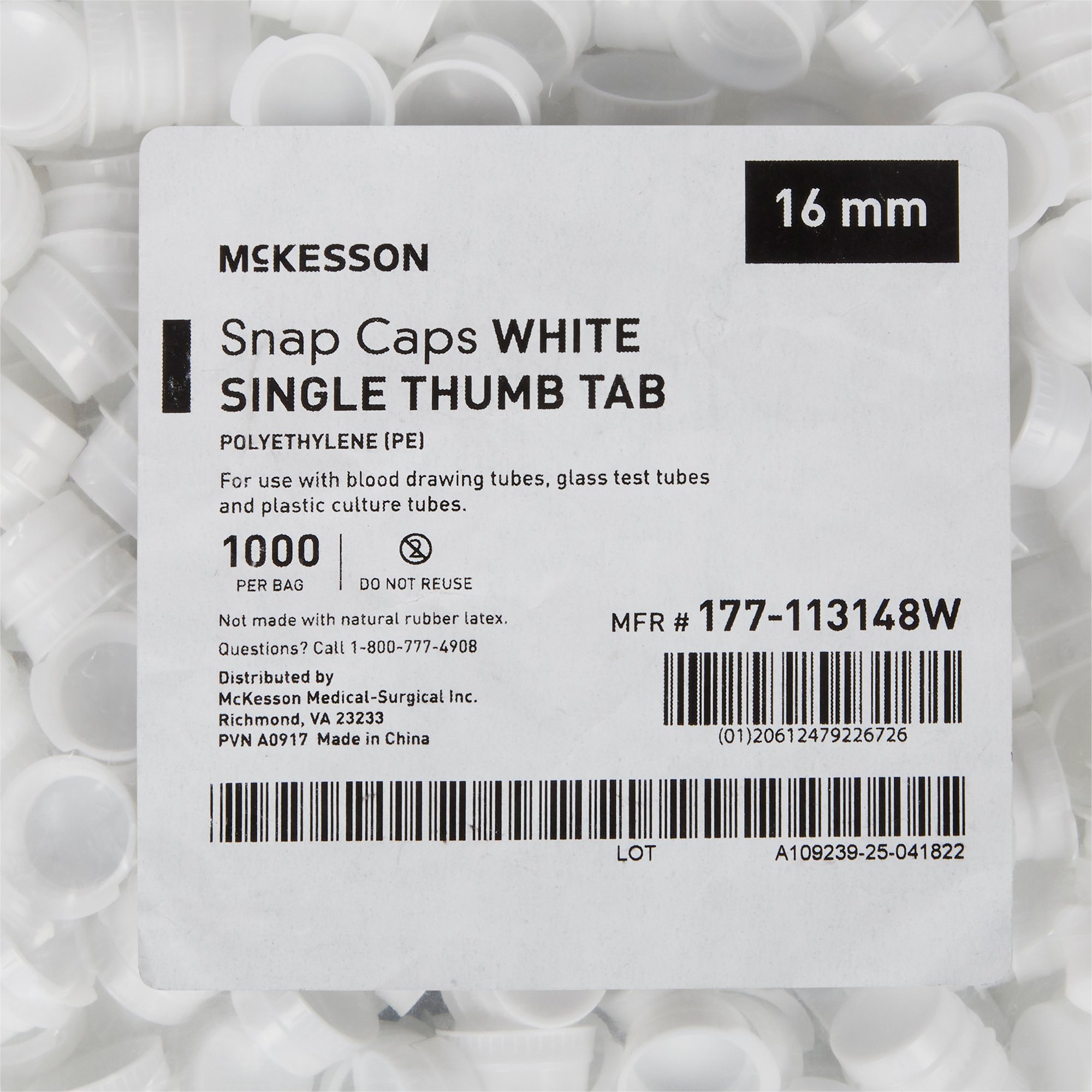 McKesson Brand 177-113148W - McKesson White Tube Closure, 16 mm - 1000/Bag
