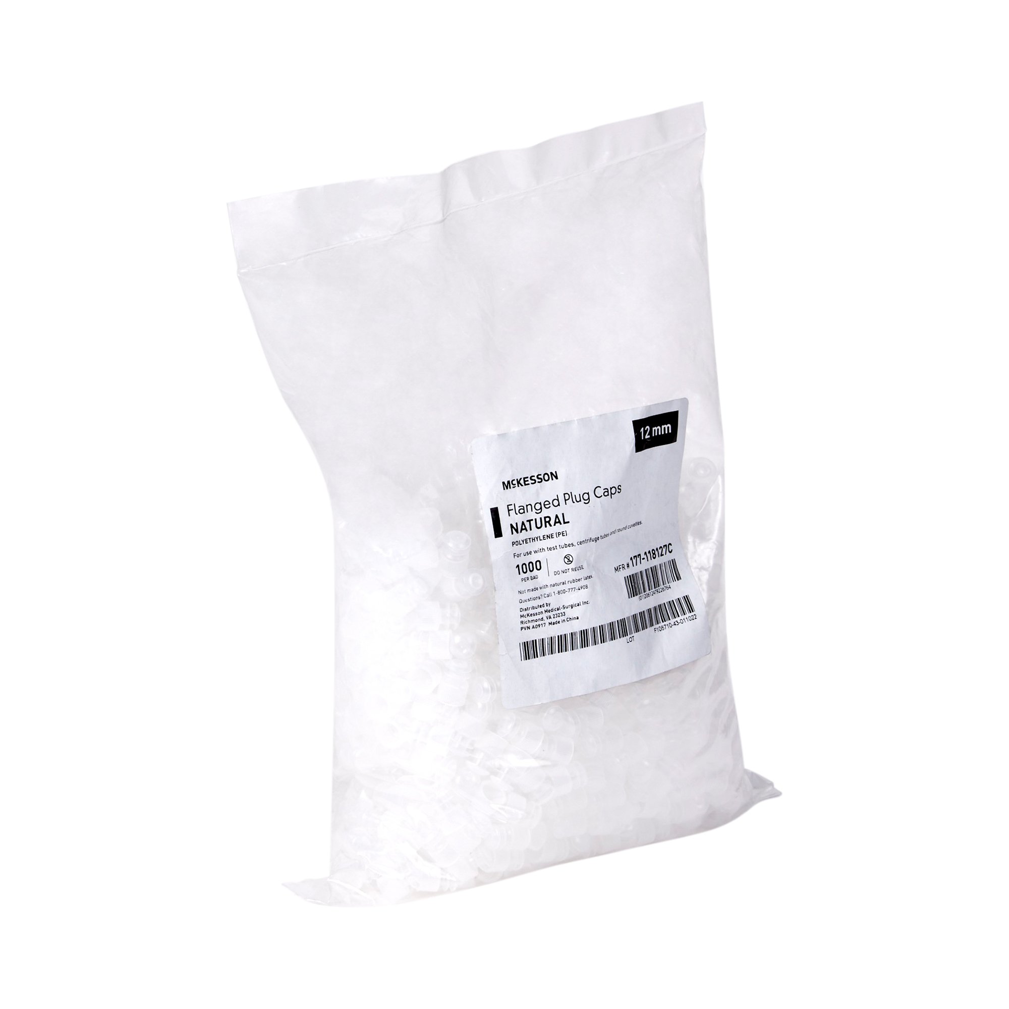 McKesson Brand 177-118127C - McKesson Flanged Plug Cap, Colorless, Polyethylene, for 12 mm Tubes - 1000/Bag