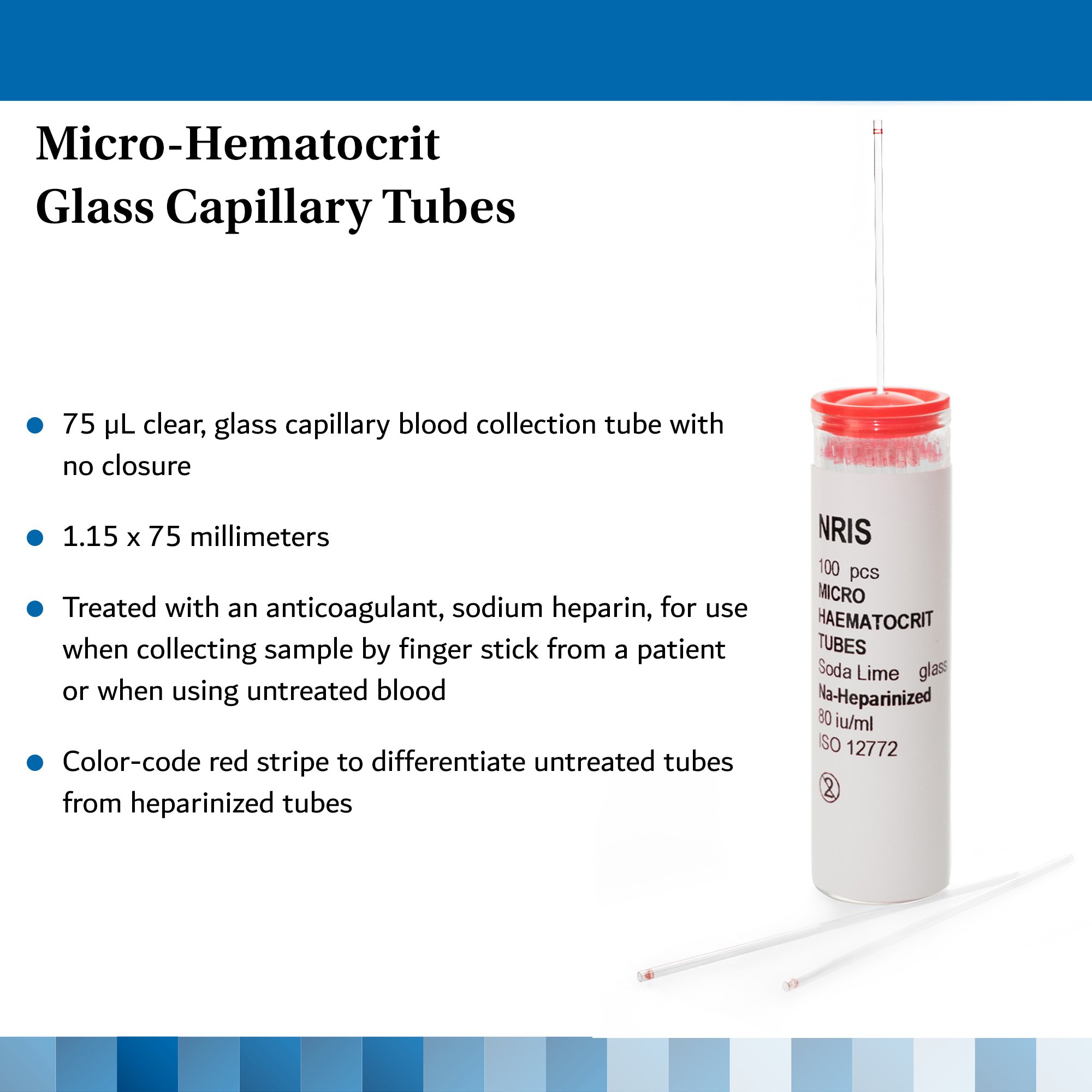 McKesson Brand 177-51613 - McKesson Capillary Blood Collection Tube, 75 µL, 1.1 x 75 mm - 100/Vial, 1000/Box
