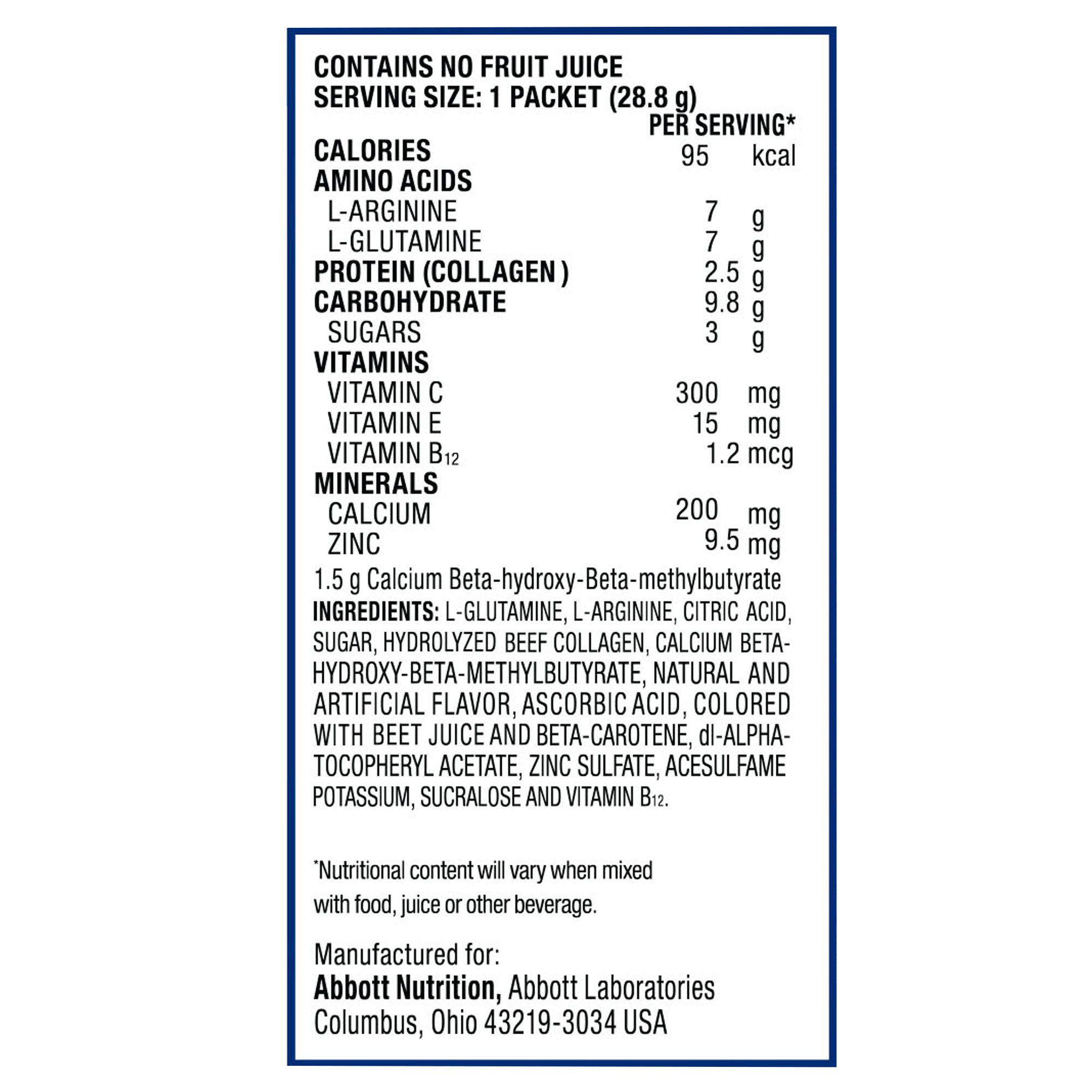 Abbott Nutrition 66680 - Juven® Fruit Punch Therapeutic Nutrition Powder for Wound Healing - 1/Each, 30/Box, 180/Case