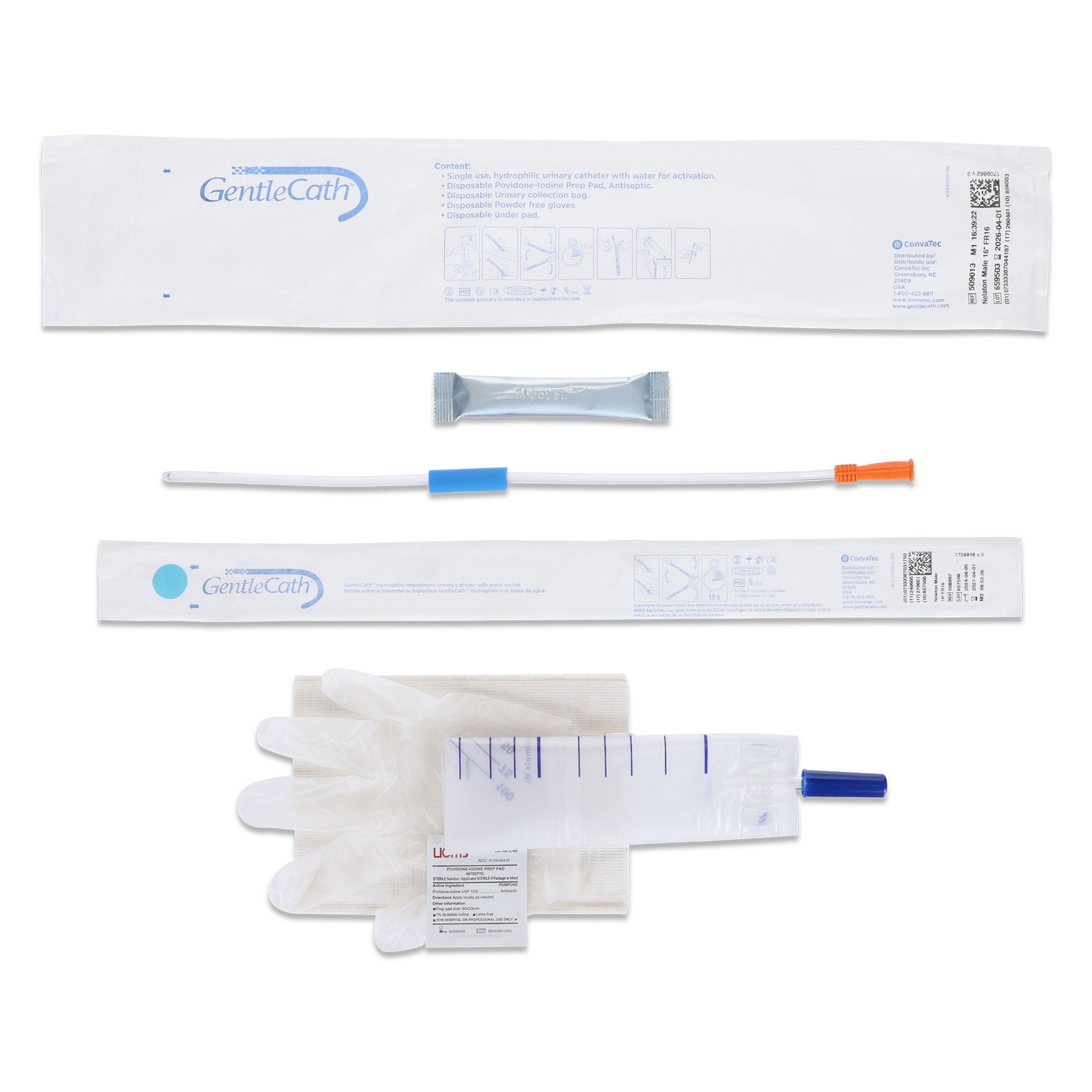 ConvaTec - 509013 Urethral Catheter GentleCath™ Straight Tip Hydrophilic Coated PVC 16 Fr. 16 Inch Length