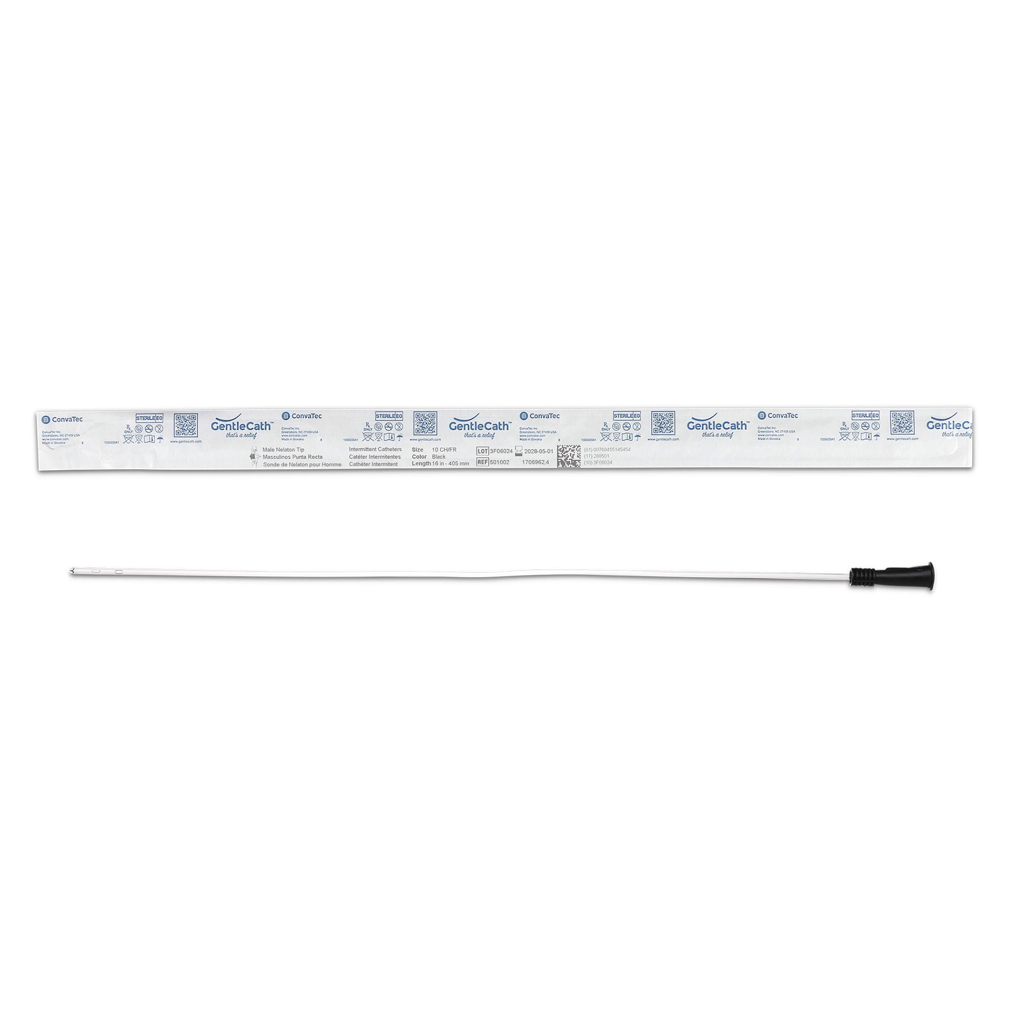 ConvaTec - 501002 Urethral Catheter GentleCath™ Straight Tip Uncoated PVC 10 Fr. 16 Inch Length