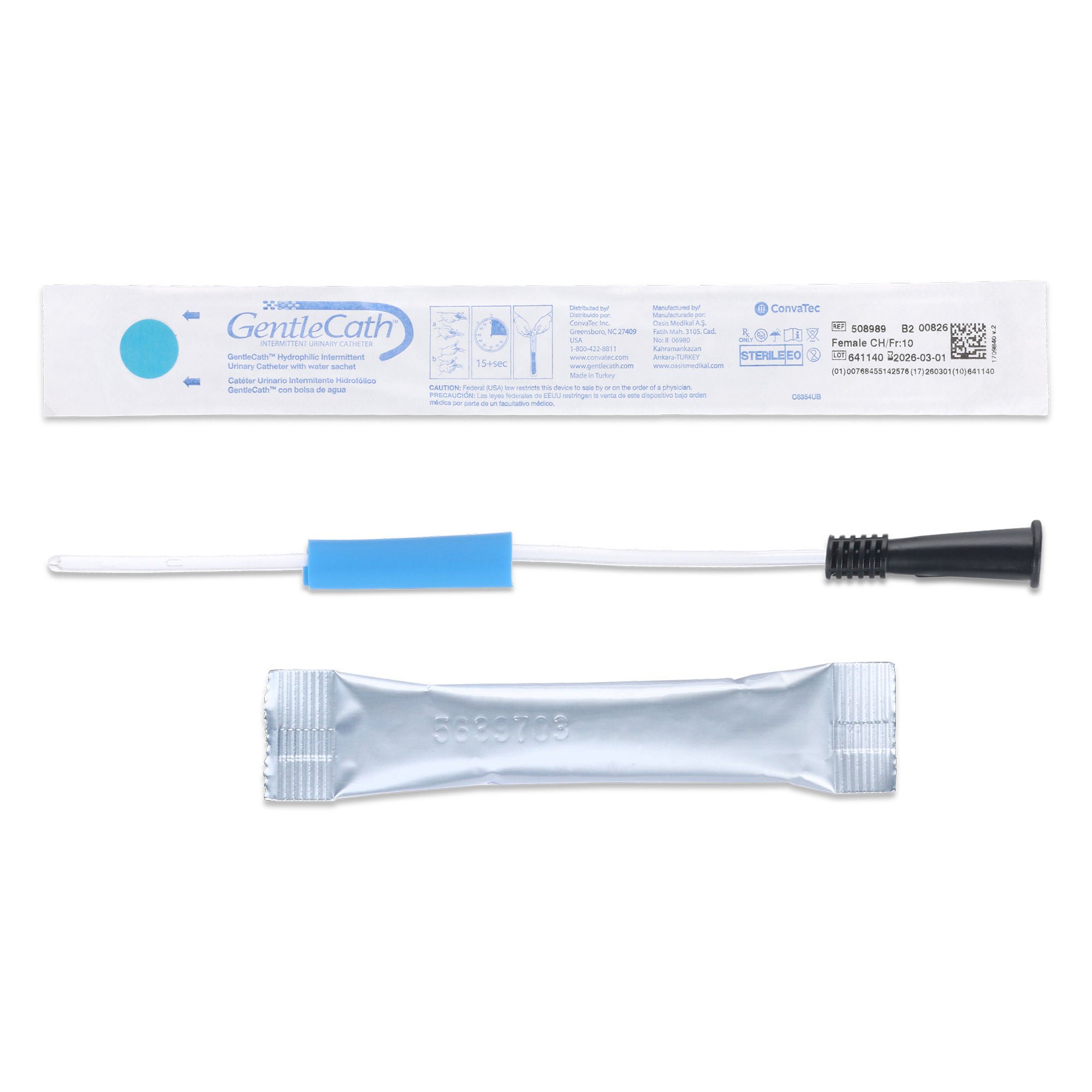 ConvaTec - 508989 Urethral Catheter GentleCath™ Straight Tip Hydrophilic Coated PVC 10 Fr. 8 Inch Length