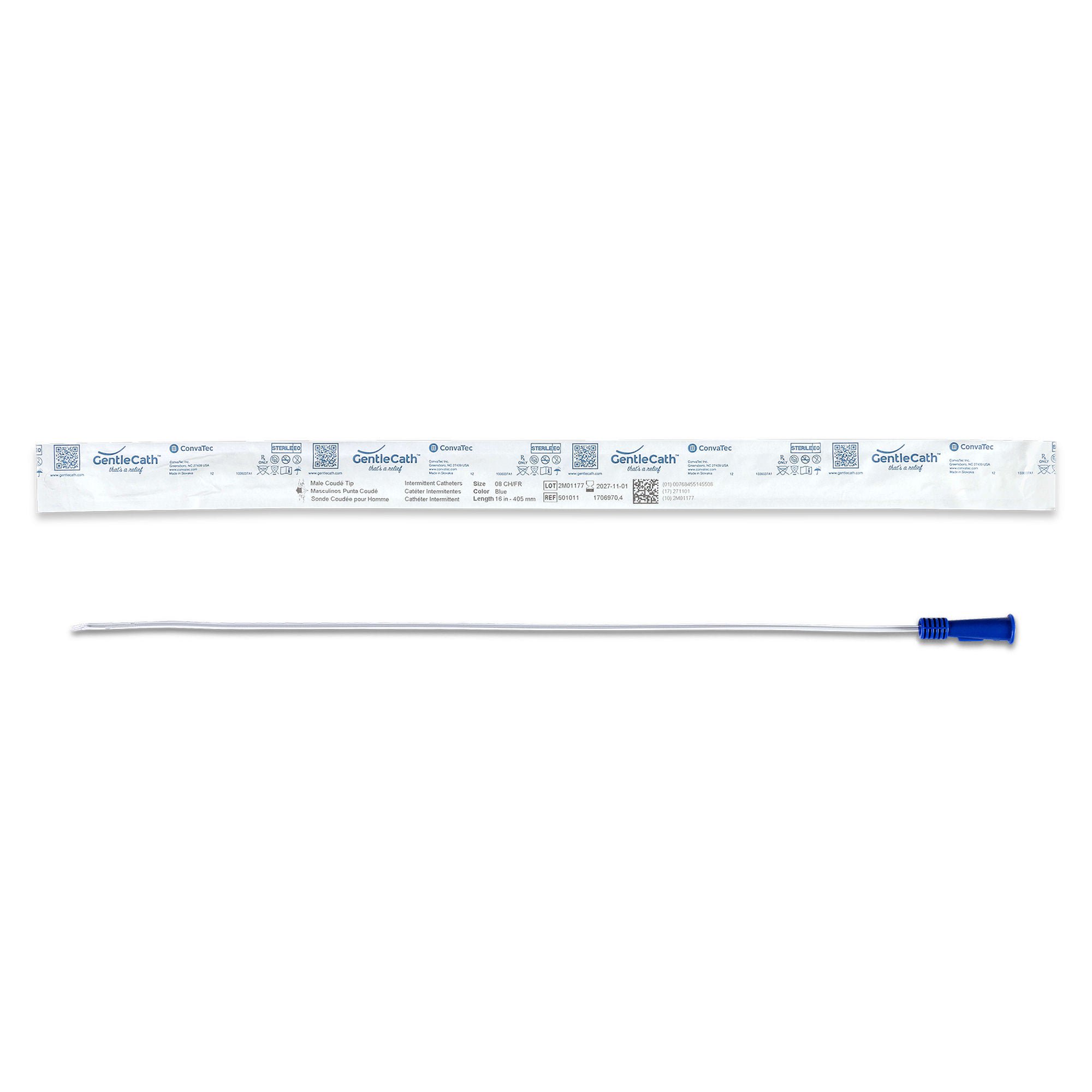 ConvaTec - 501011 Urethral Catheter GentleCath™ Coude Tip Uncoated PVC 8 Fr. 16 Inch Length