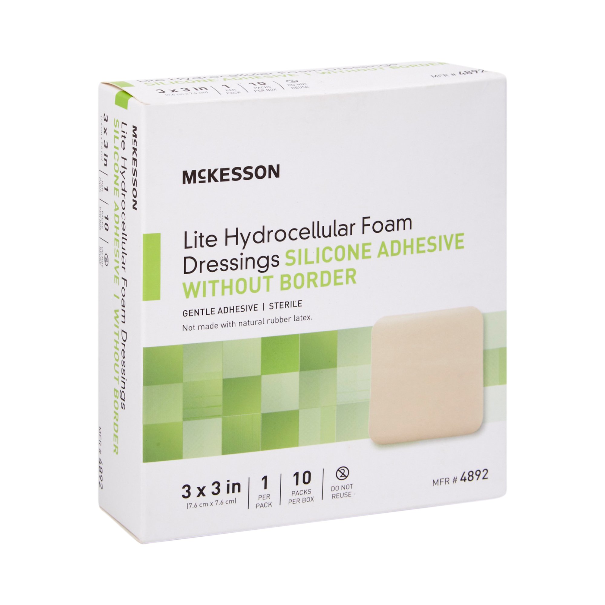 McKesson Brand 4892 - McKesson Lite Hydrocellular Foam Dressing w/ Silicone Adhesive w/o Border, 3 x 3 - 1/Each, 10/Box, 200/Case