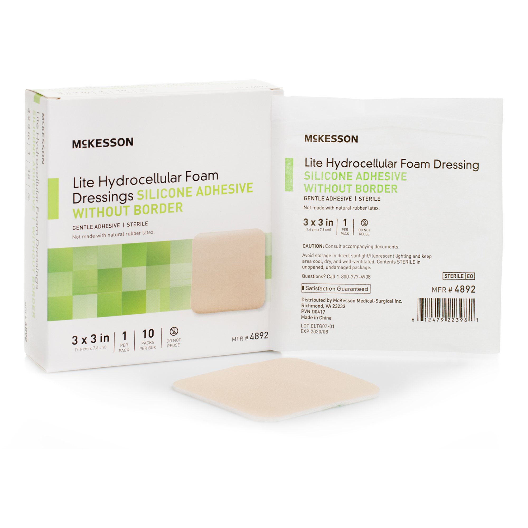 McKesson Brand - 4892 McKesson Lite Hydrocellular Foam Dressing w/ Silicone Adhesive w/o Border