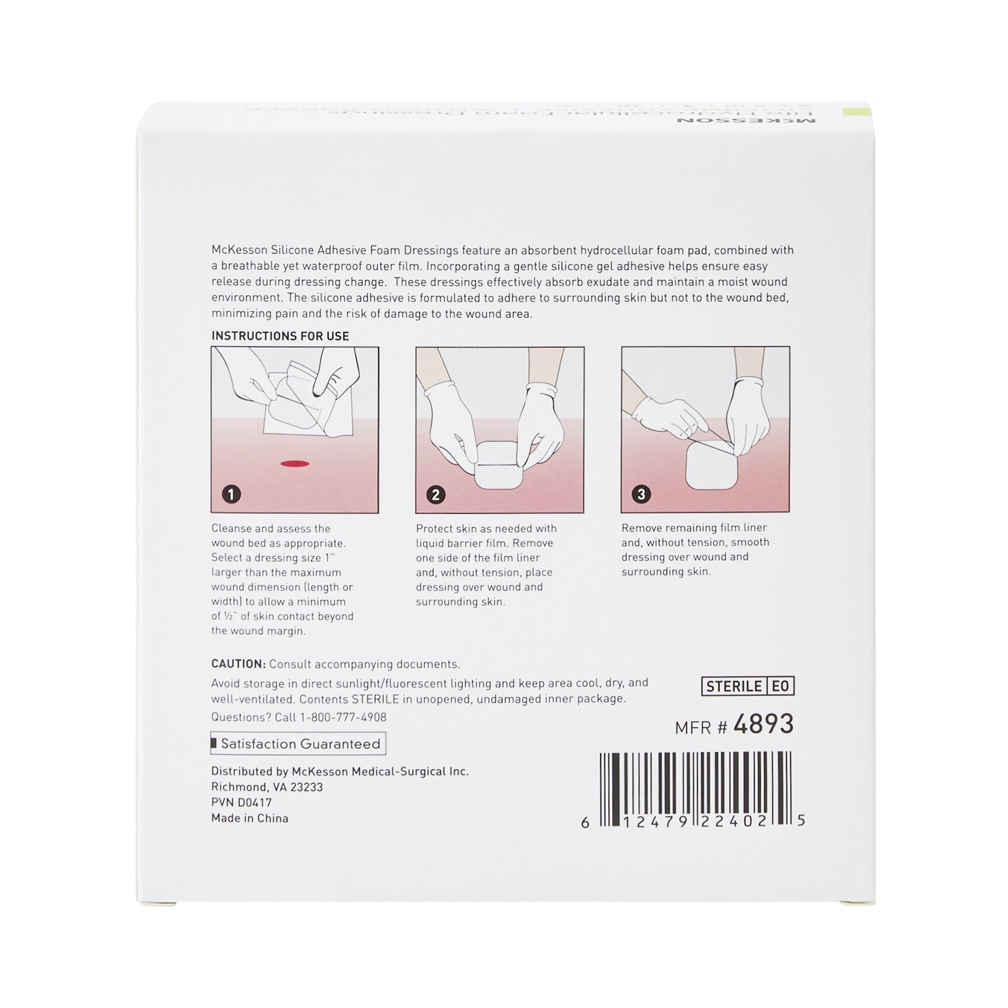 McKesson Brand 4893 - McKesson Lite Hydrocellular Foam Dressing w/ Silicone Adhesive w/o Border, 4 x 4 - 1/Each, 10/Box, 200/Case