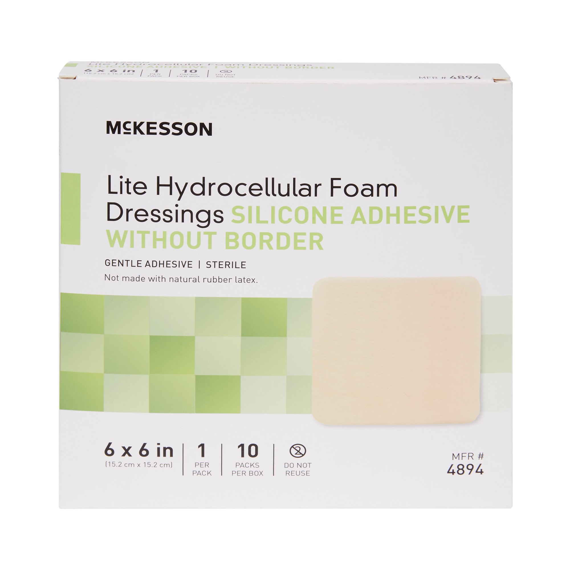 McKesson Brand 4894 - McKesson Lite Hydrocellular Foam Dressing w/ Silicone Adhesive w/o Border, 6 x 6 - 1/Each, 10/Box, 200/Case