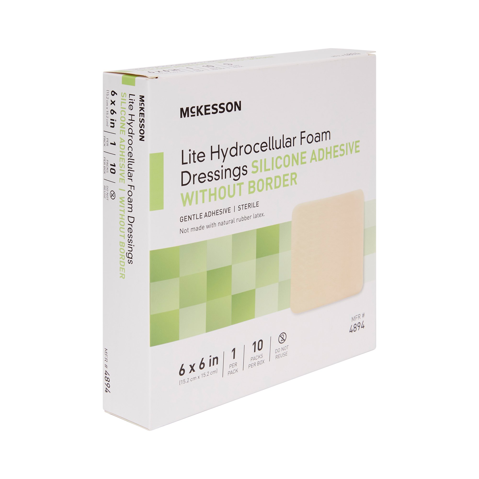 McKesson Brand 4894 - McKesson Lite Hydrocellular Foam Dressing w/ Silicone Adhesive w/o Border, 6 x 6 - 1/Each, 10/Box, 200/Case