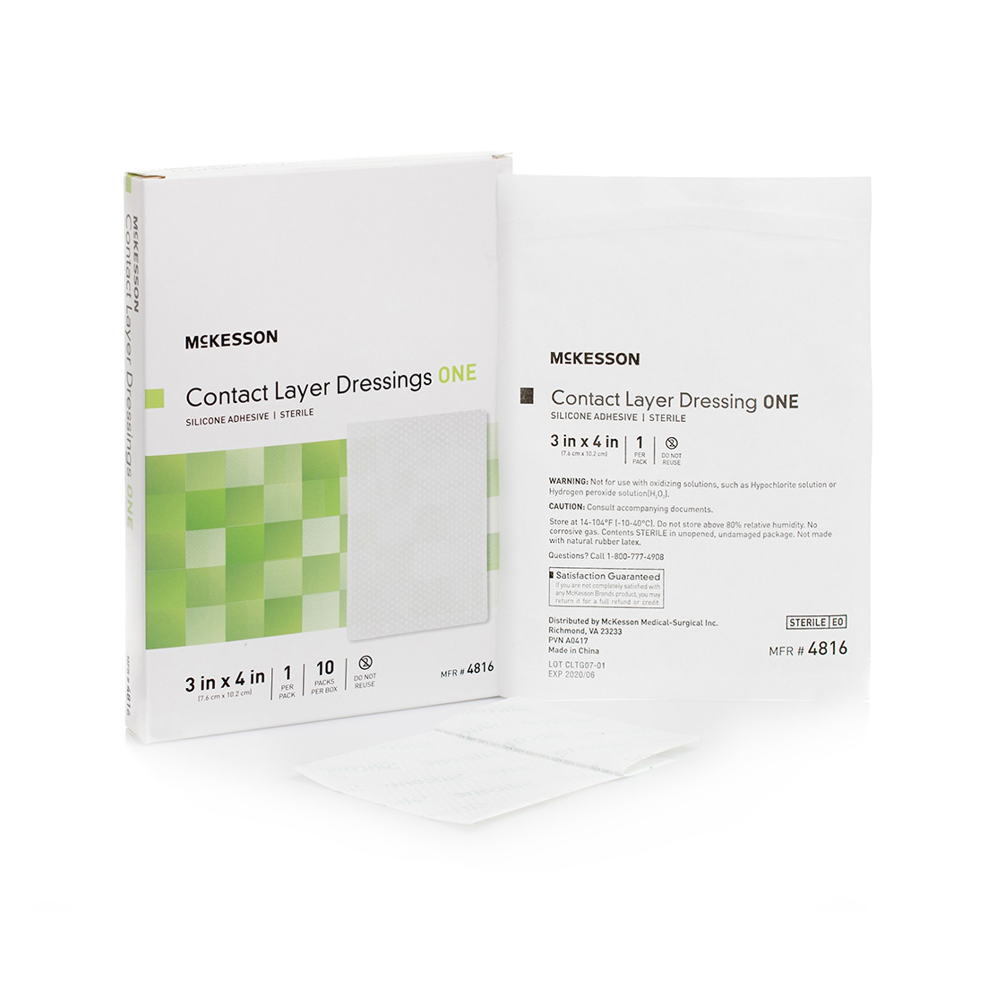 McKesson Brand 4816 - McKesson Silicone Wound Contact Layer Dressing, 3 x 4 Inch - 1/Each, 10/Box, 40/Case