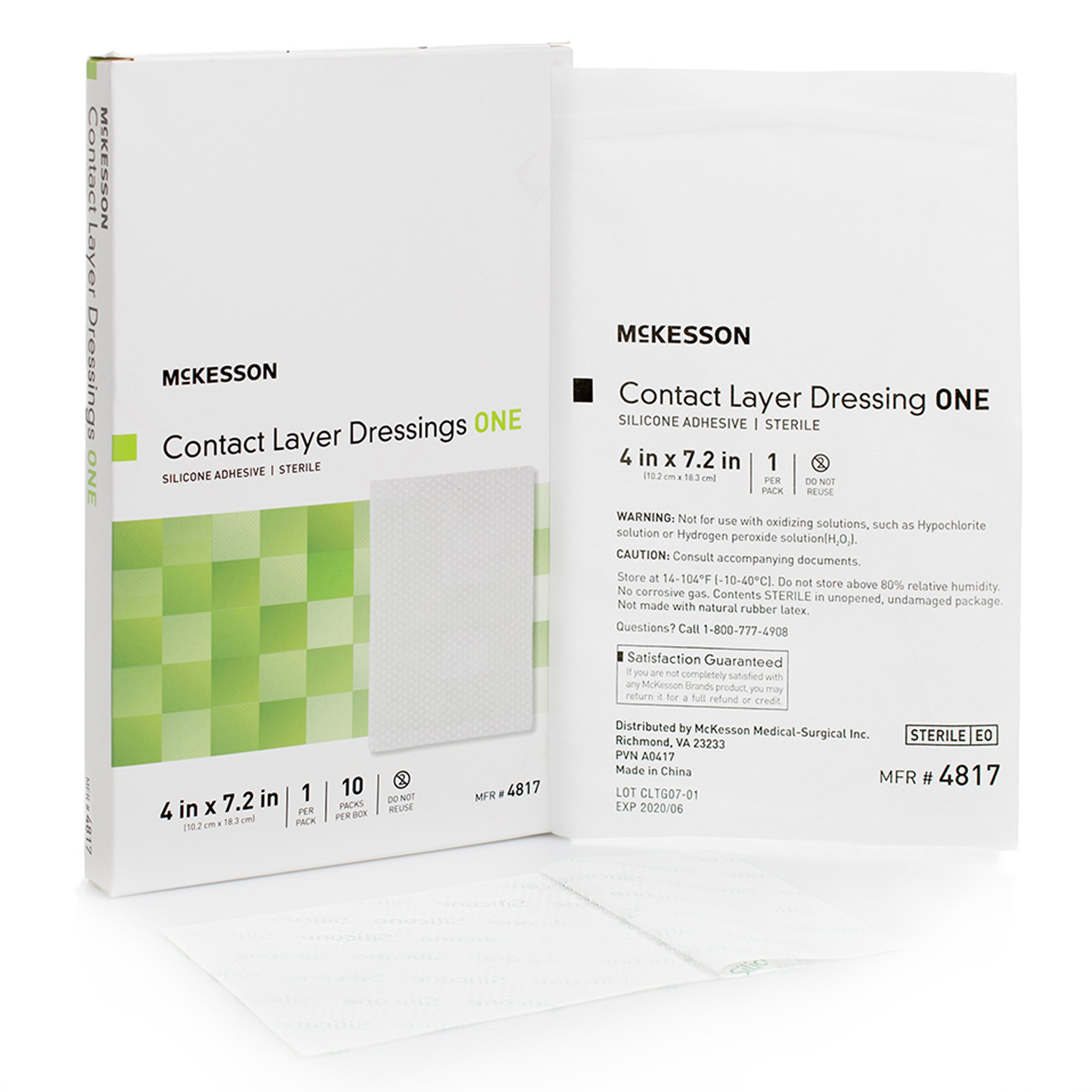 McKesson Brand 4817 - McKesson Silicone Wound Contact Layer Dressing, 4 x 7-2/5 Inch - 1/Each, 10/Box, 70/Case