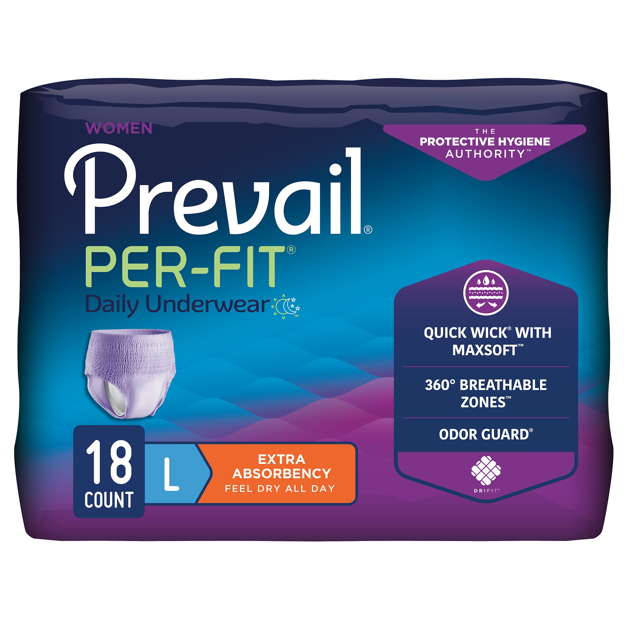 First Quality Products LLC PFW-513 - Prevail® Per-Fit® Women Extra Absorbent Underwear, Large - 18/Bag, 72/Case