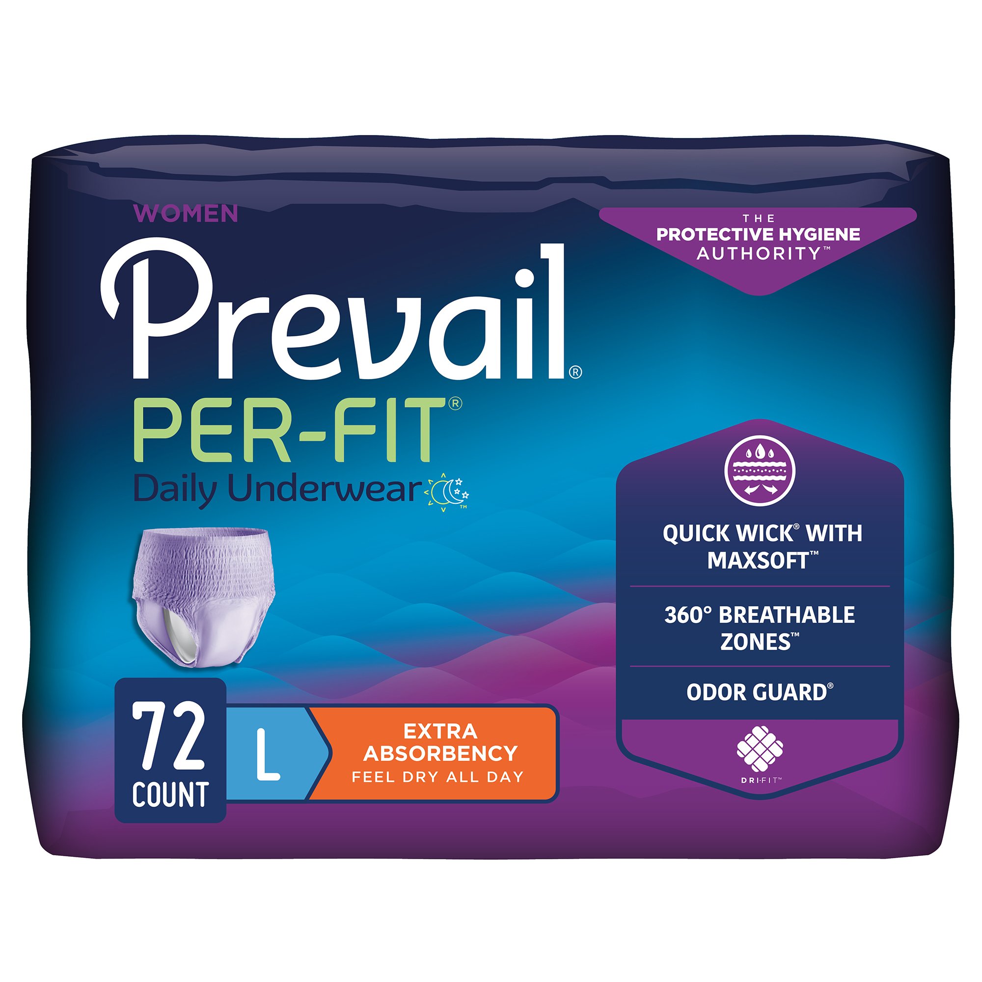 First Quality Products LLC PFW-513 - Prevail® Per-Fit® Women Extra Absorbent Underwear, Large - 18/Bag, 72/Case