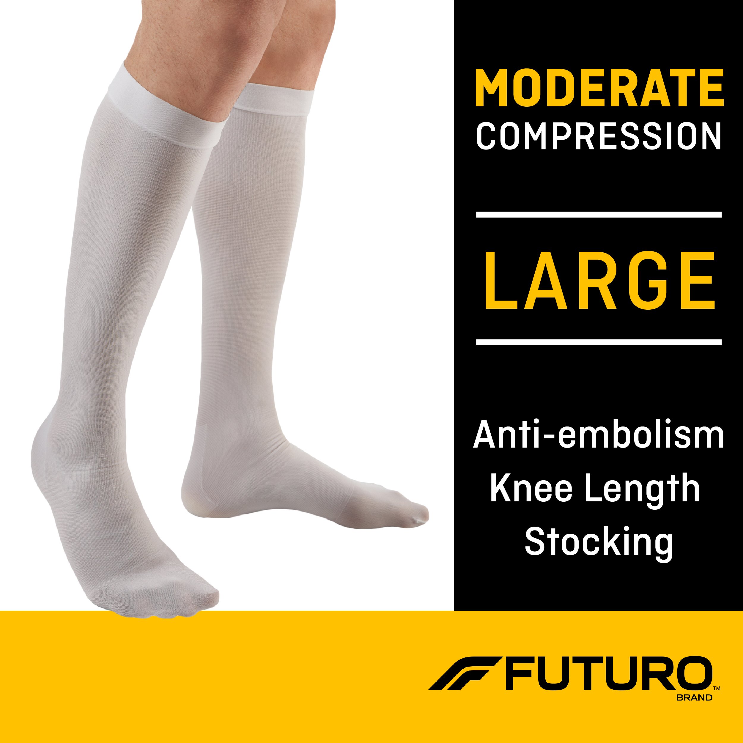 3M Company 71057EN - 3M Futuro™ Anti-Embolism Stockings, Knee-High, Closed-Toe, Large/Regular, White - 1/Pair, 6/Case
