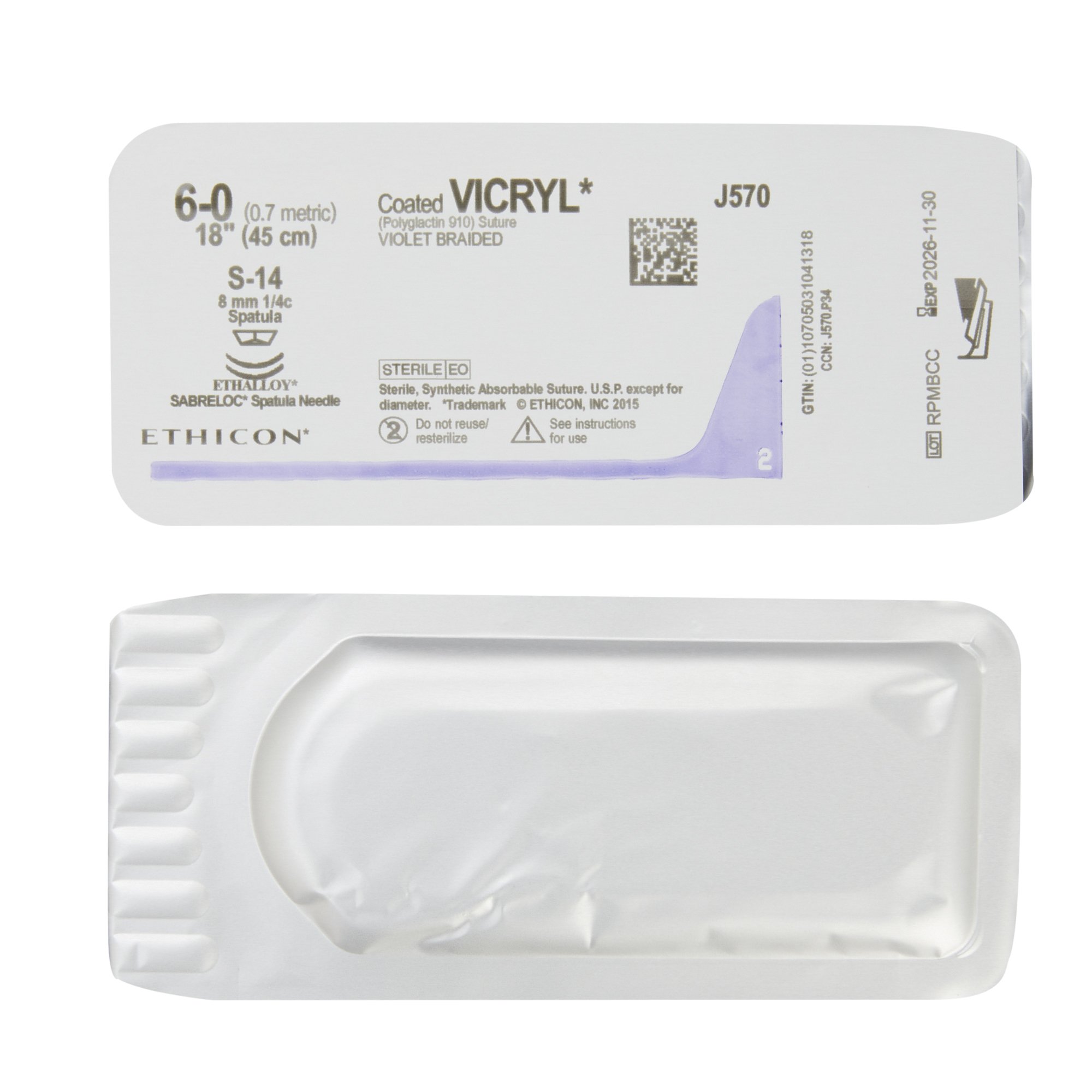 J & J Healthcare Systems J570G - Coated Vicryl™ Suture with Needle - 12/Dozen, 12/Box