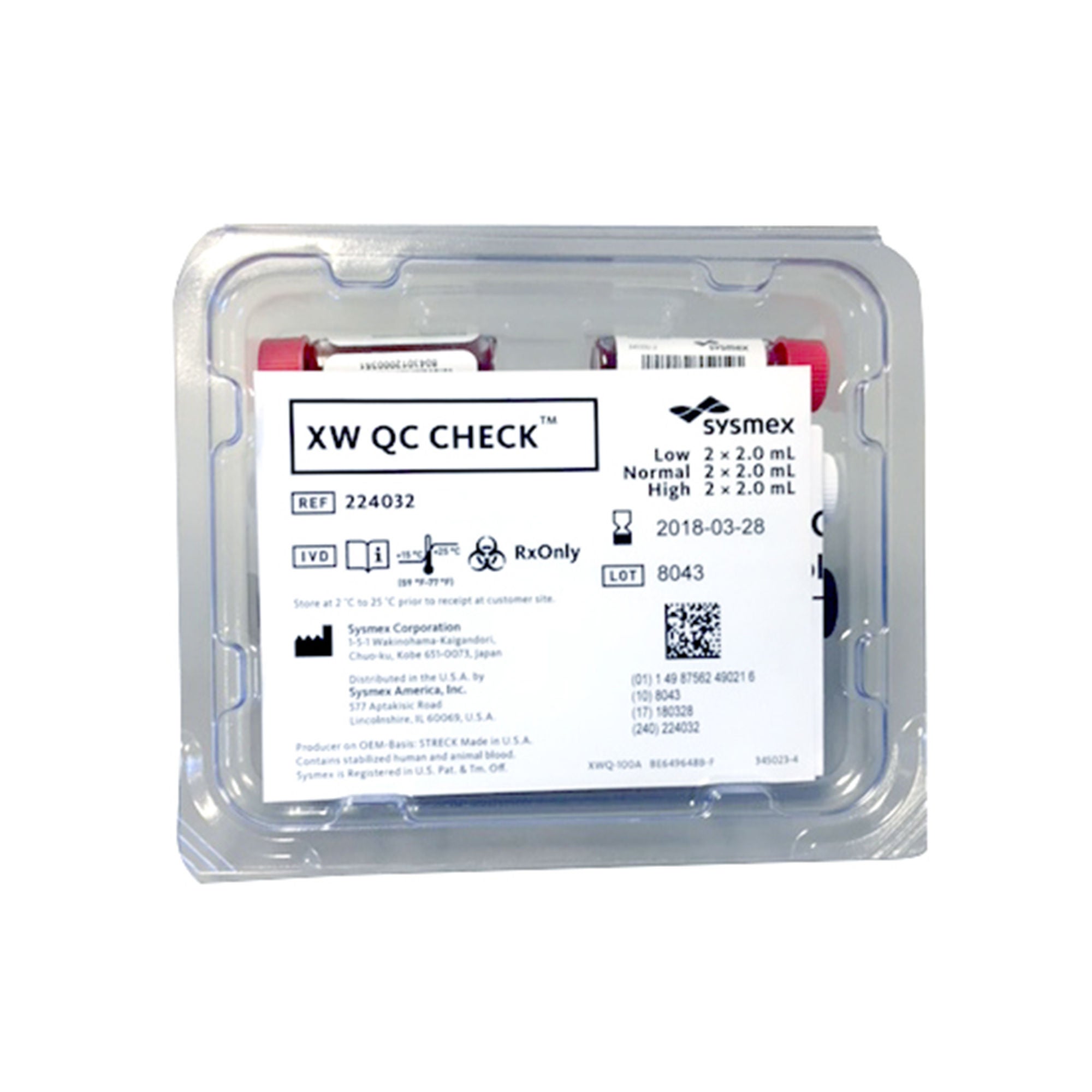 Sysmex America - 224032 Hematology Control Set XW QC CHECK Multiple Parameters Low Level / Normal Level / High Level 4 X 3 X 3 mL