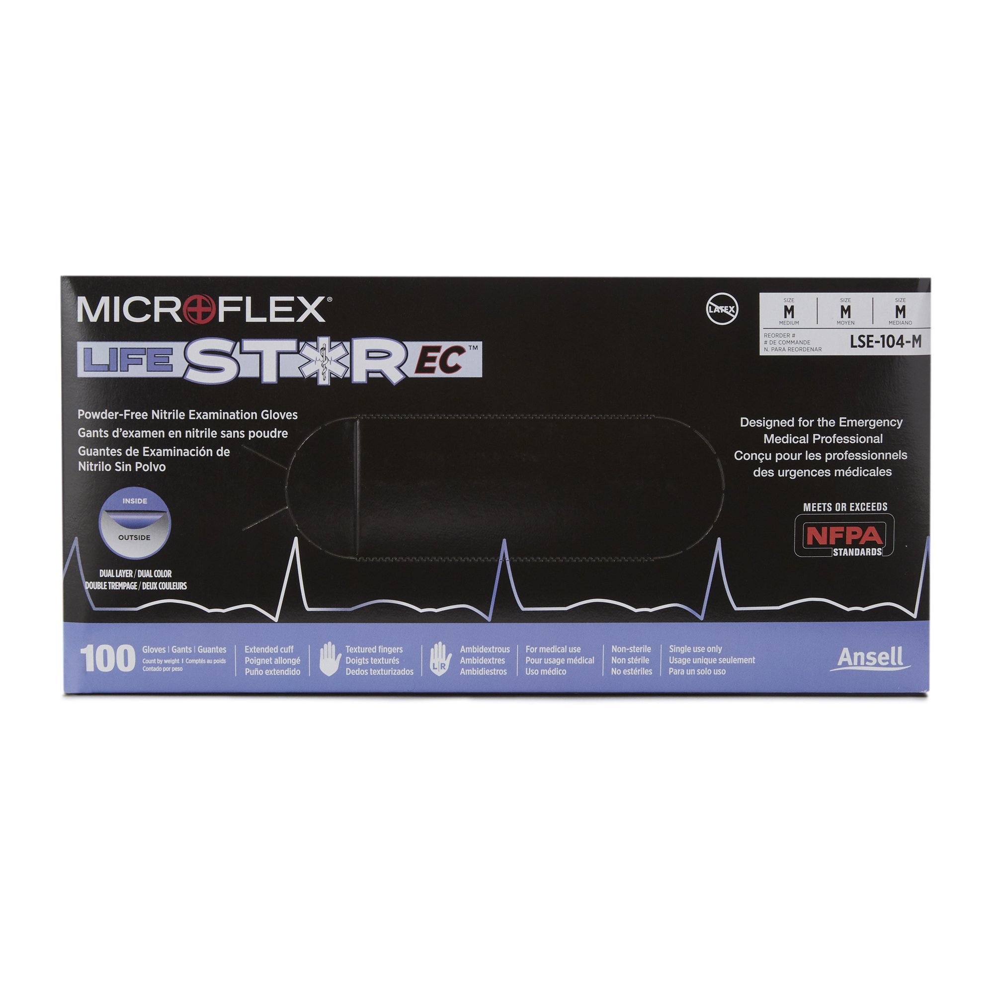 Microflex Medical LSE-104-M - LifeStar™ EC Nitrile Extended Cuff Length Exam Glove, Medium, White / Blue - 100/Box, 1000/Case