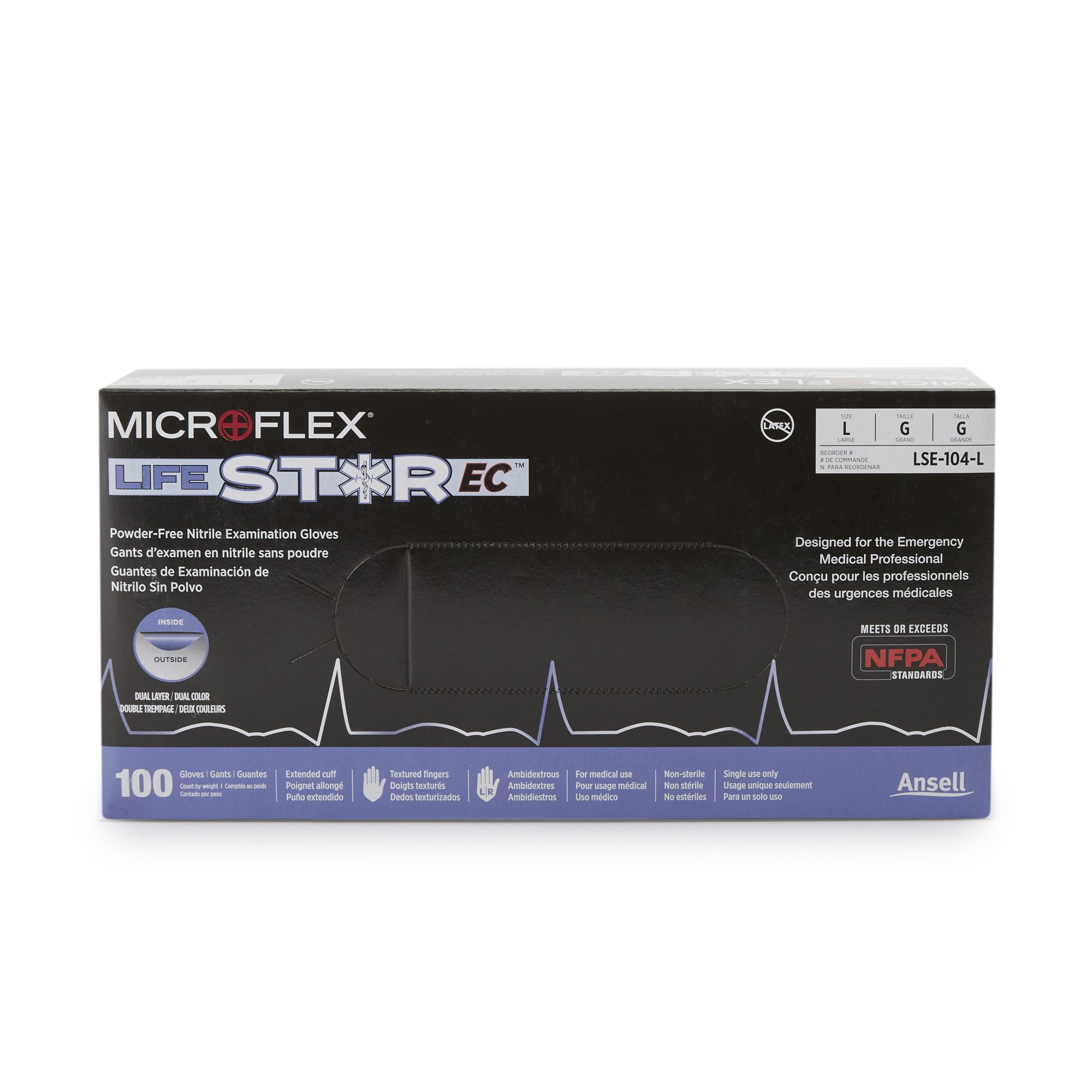 Microflex Medical LSE-104-L - LifeStar™ EC Nitrile Extended Cuff Length Exam Glove, Large, White / Blue - 100/Box, 1000/Case