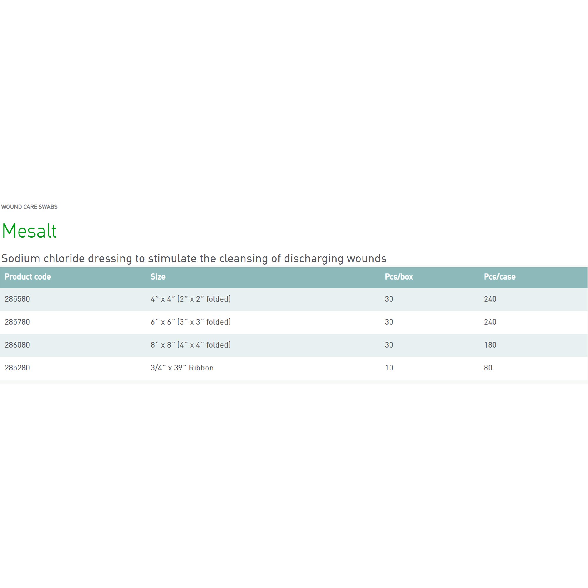 Molnlycke 285280 - Mesalt® Sodium Chloride Impregnated Dressing, ¾ x 39 Inch - 1/Each, 10/Box, 80/Case