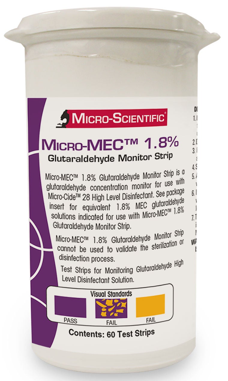 Micro Scientific Industries - M60054 Glutaraldehyde Concentration Indicator Micro-MEC™ Pad 60 Test Strips Bottle Single Use