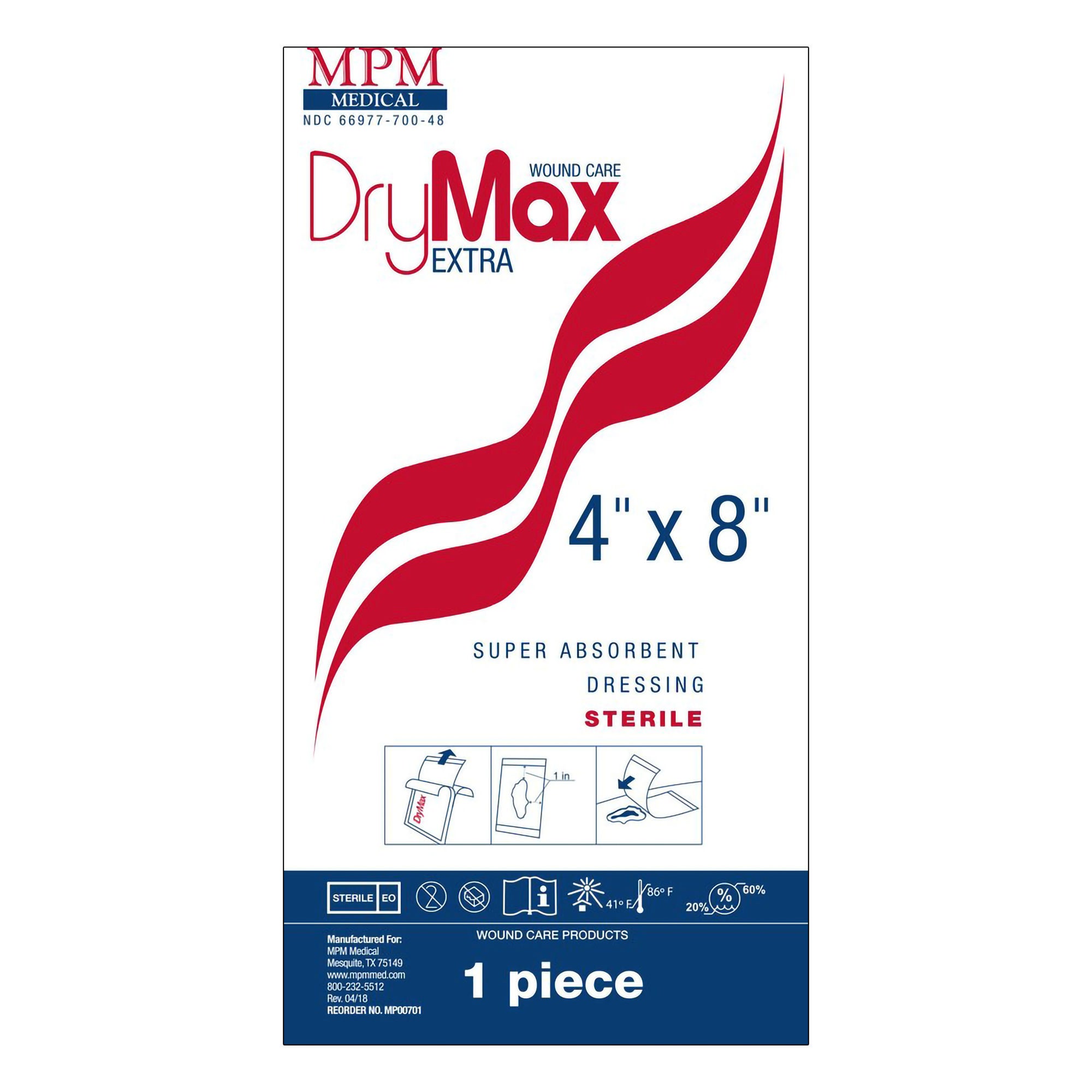 MPM Medical - MP00701 Super Absorbent Dressing DryMax Extra Rectangle 4 X 8 Inch Without Border Sterile