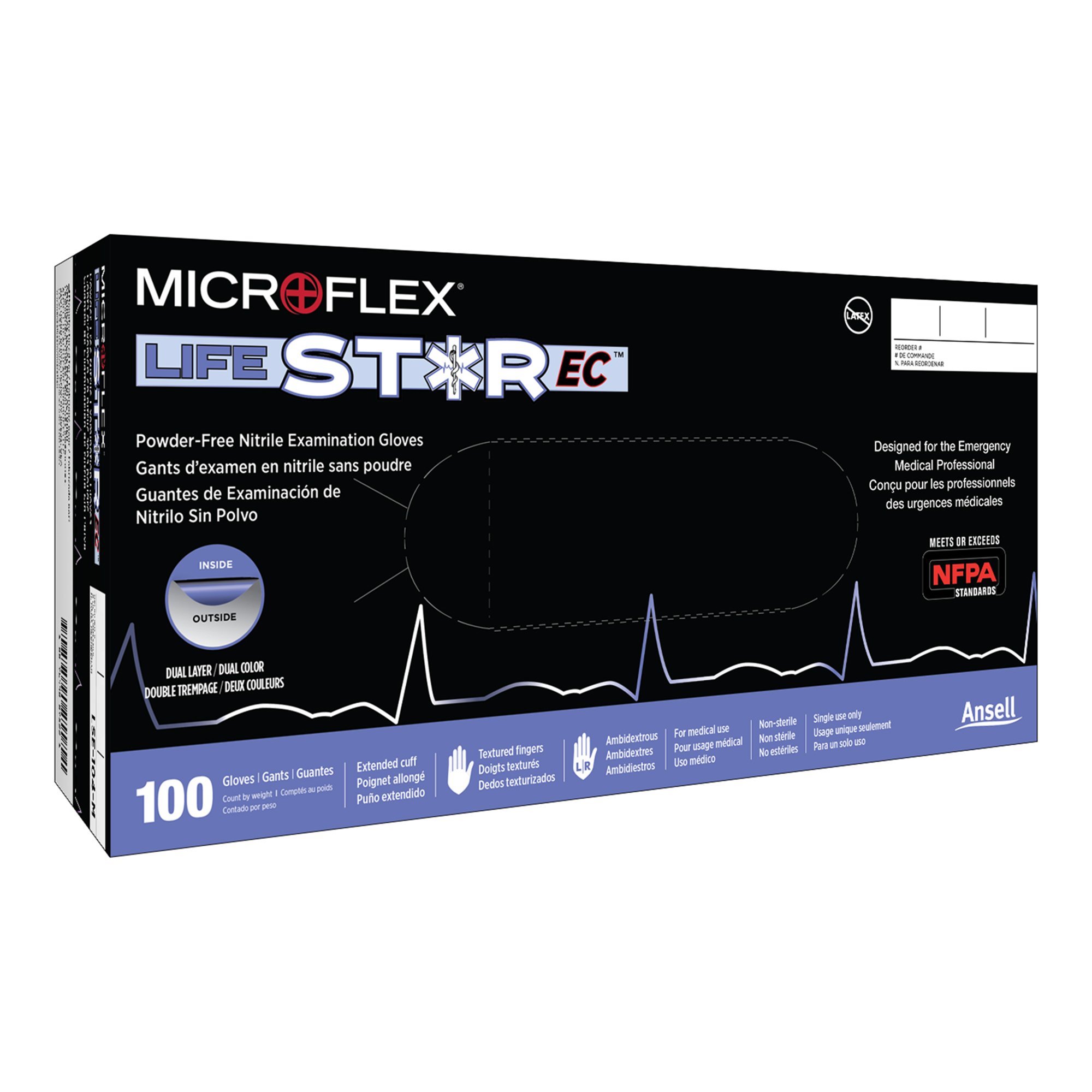 Microflex Medical LSE-104-XL - LifeStar™ EC Nitrile Extended Cuff Length Exam Glove, Extra Large, White / Blue - 100/Box, 1000/Case