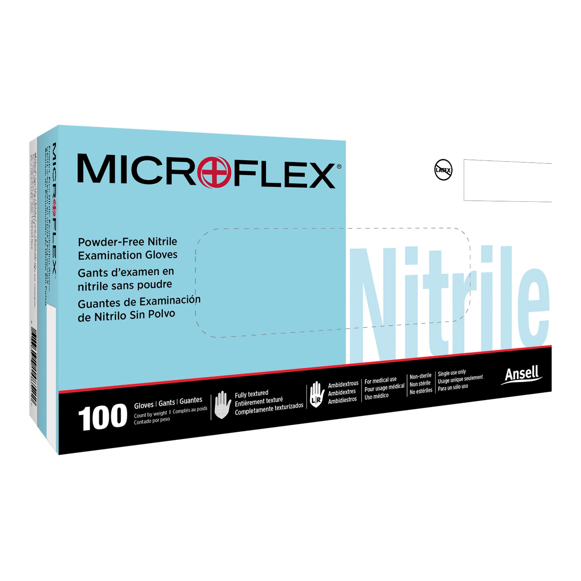 Microflex Medical - N852 Exam Glove MICROFLEX® N85 Medium 100 per Box NonSterile Nitrile Standard Cuff Length Fully Textured Light Blue Not Rated