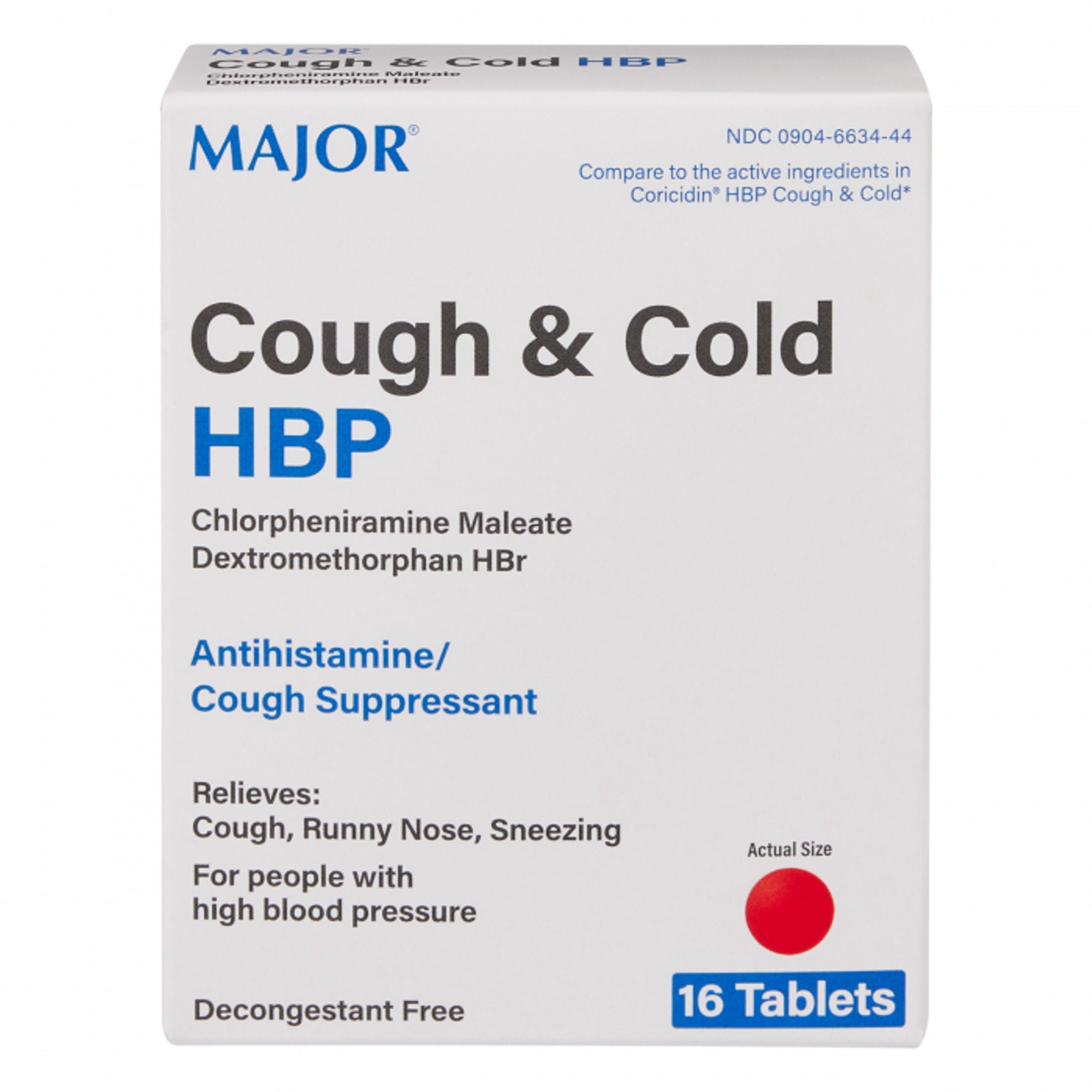 Major Pharmaceuticals - 00904663444 Cold and Cough Relief Major® 4 mg - 30 mg Strength Tablet 16 per Box