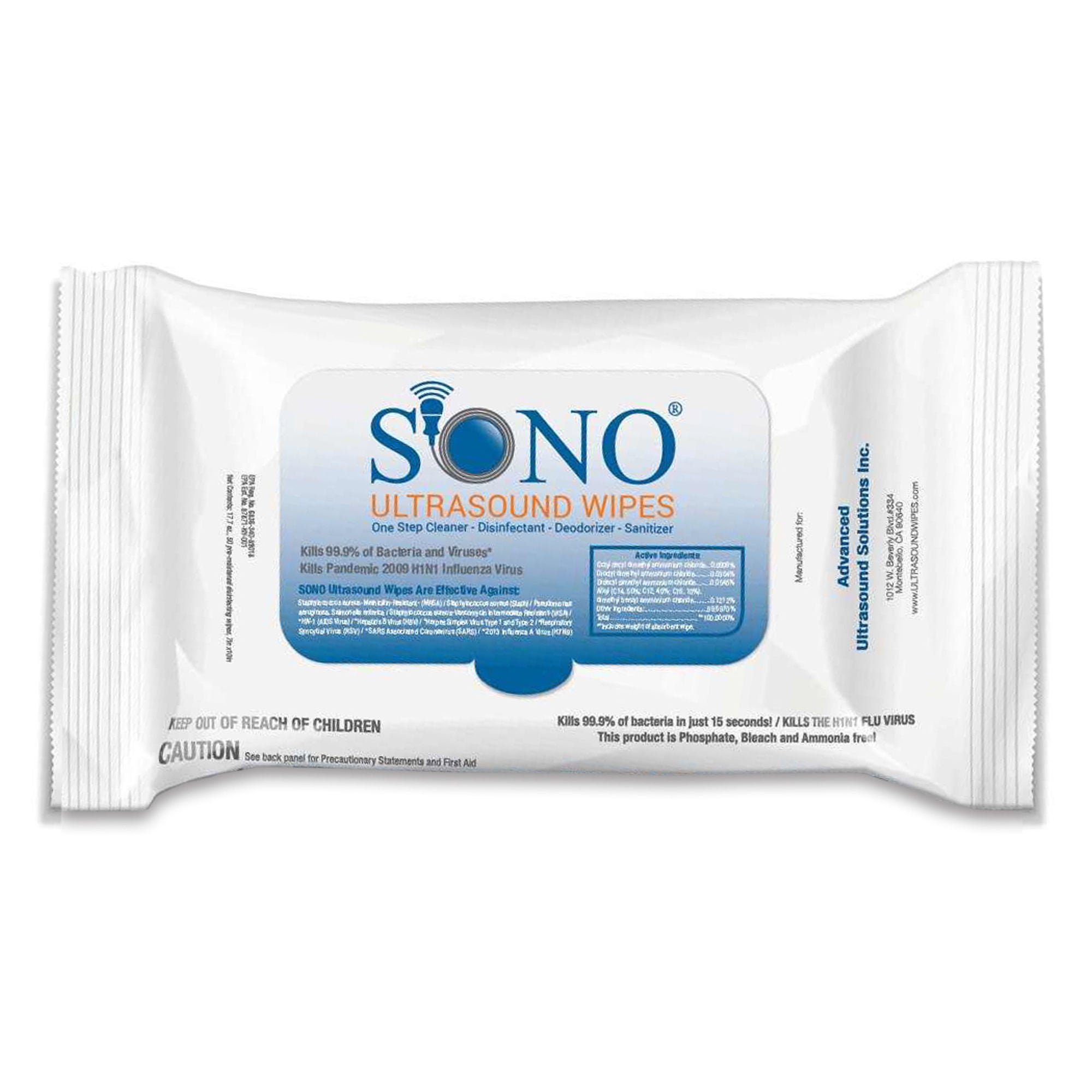 Advanced Ultrasound Solutions - SONO4018 Sono® Premoistened Surface Disinfectant Cleaner Wipes