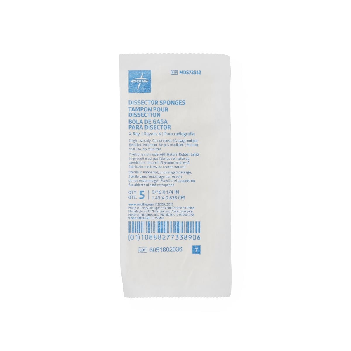 Medline - MDS73512 Surgical Dissector Sponge X-Ray Detectable Cotton 9/16 X 1/4 Inch 5 Count Count Holder Sterile