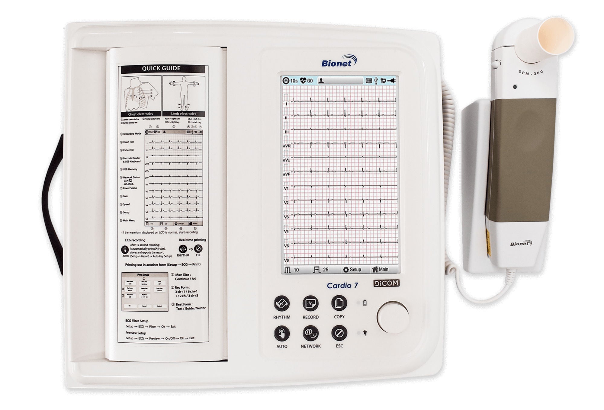 Bionet America - CARDIO-7BS Electrocardiograph with Spirometry Cardio 7 AC Power / Battery Operated Touch Screen Display Stress