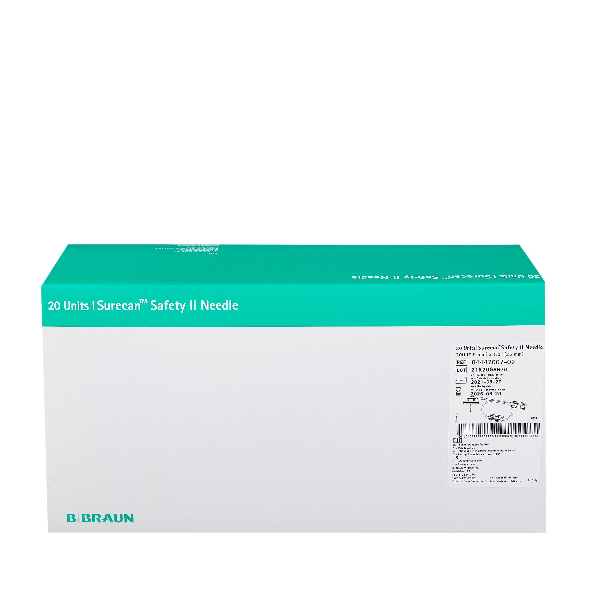 B. Braun - 4447007-02 Huber Needle Infusion Set Surecan™ Safety II 20 Gauge 1 Inch 7-1/2 Inch Tubing Without Port