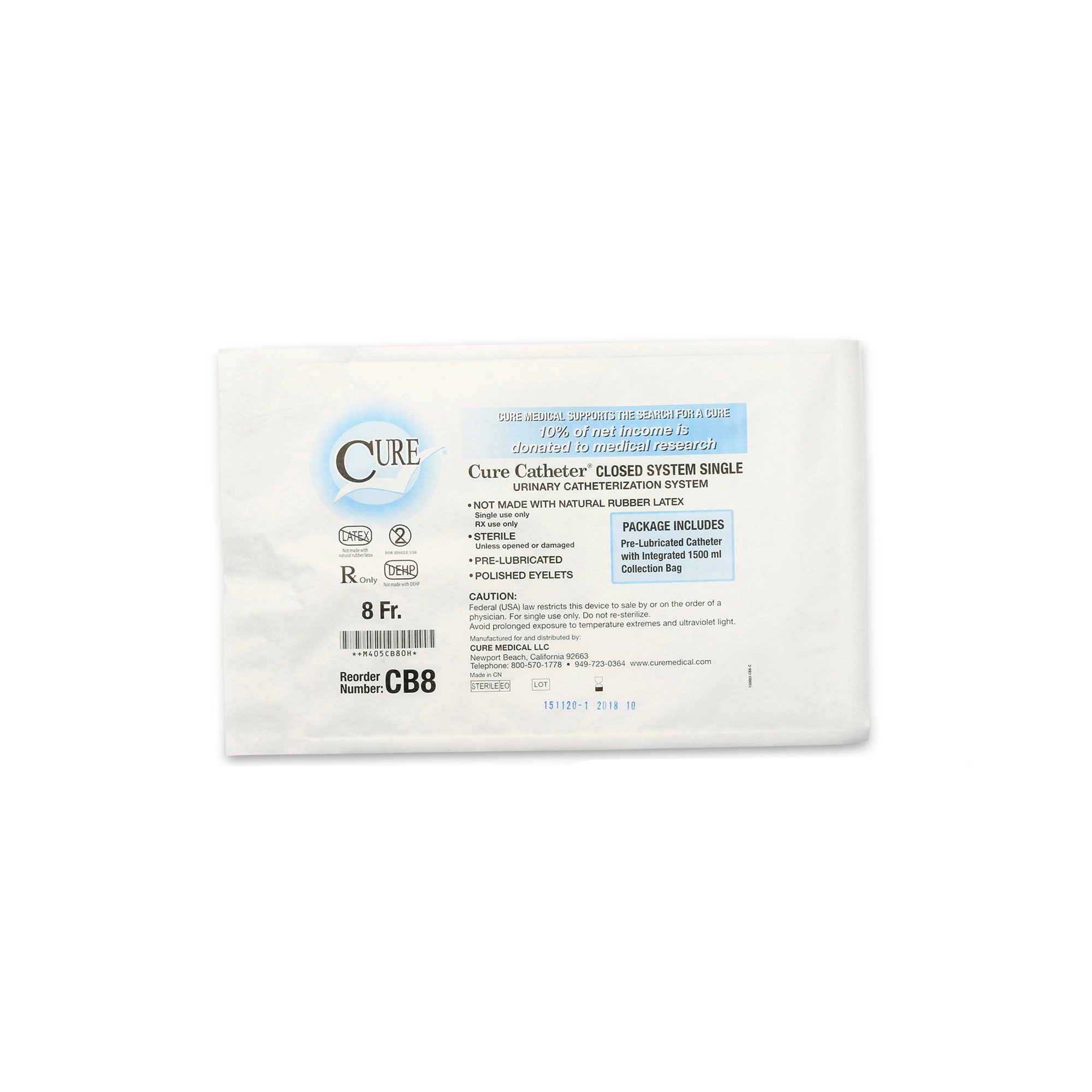 Cure Catheter Closed System Intermittent Closed System Catheter CB8 by ConvaTec