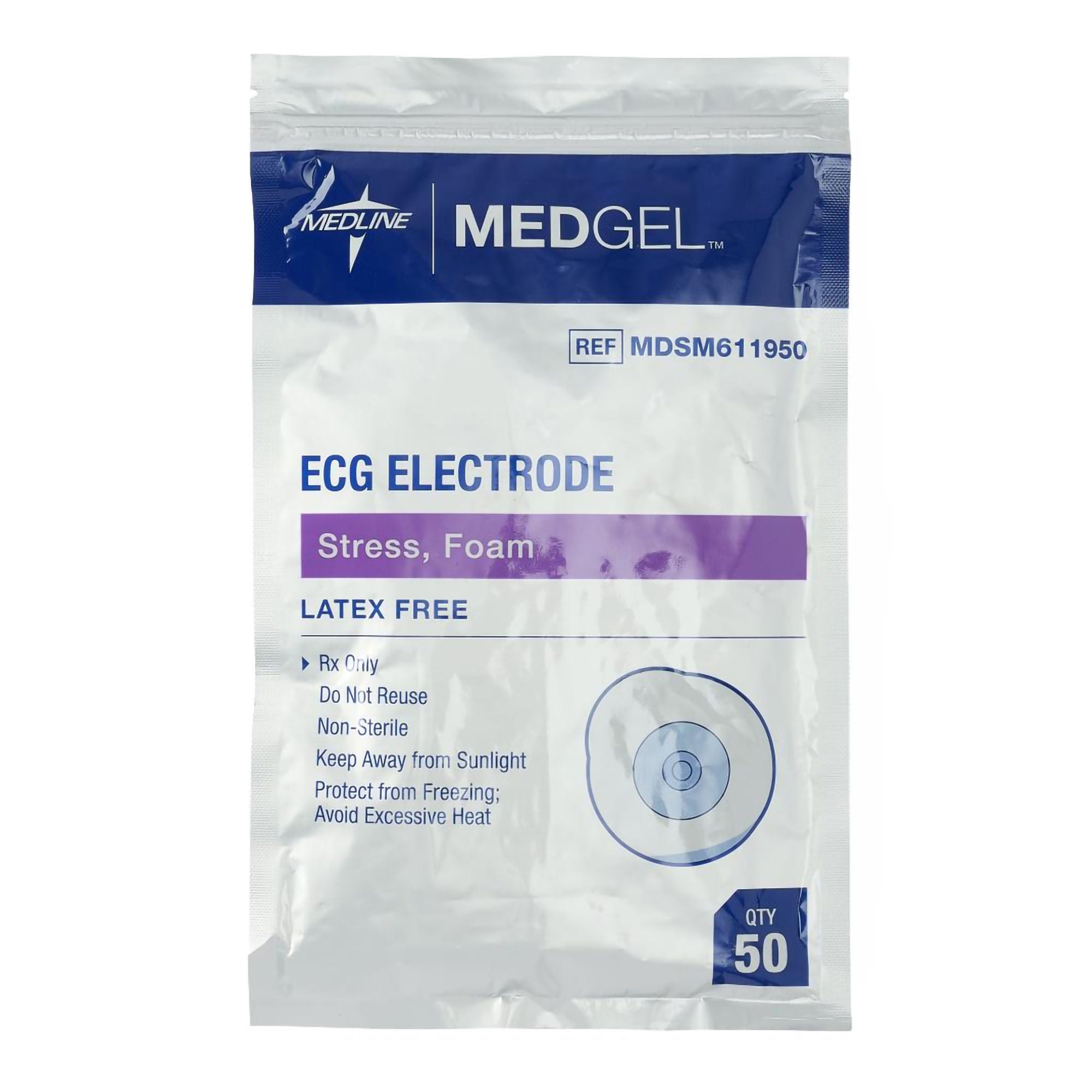 Medline - MDSM611950 ECG Stress Electrode MedGel™ Snap Connector Foam Backing Adult 50 per Pack