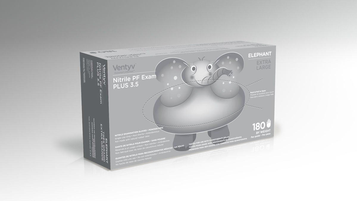 Ventyv - 10337101 Exam Glove Ventyv® Plus 3.5 ELEPHANT X-Large 180 per Box NonSterile Nitrile Standard Cuff Length Textured Fingertips Violet Chemo Tested