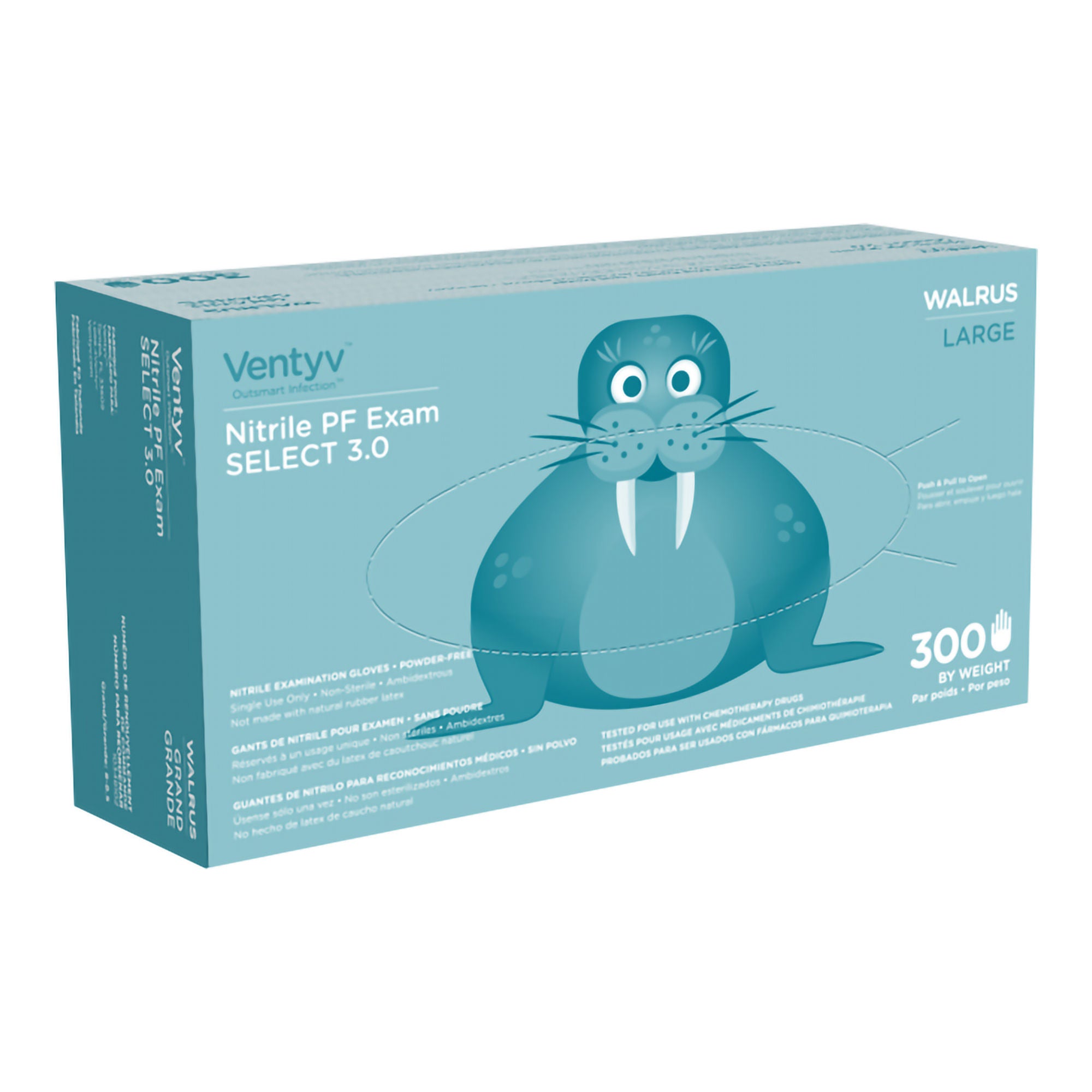 Ventyv - 10348102 Exam Glove Ventyv® Select 3.0 WALRUS Large 300 per Box NonSterile Nitrile Standard Cuff Length Textured Fingertips Cobalt Blue Chemo Tested