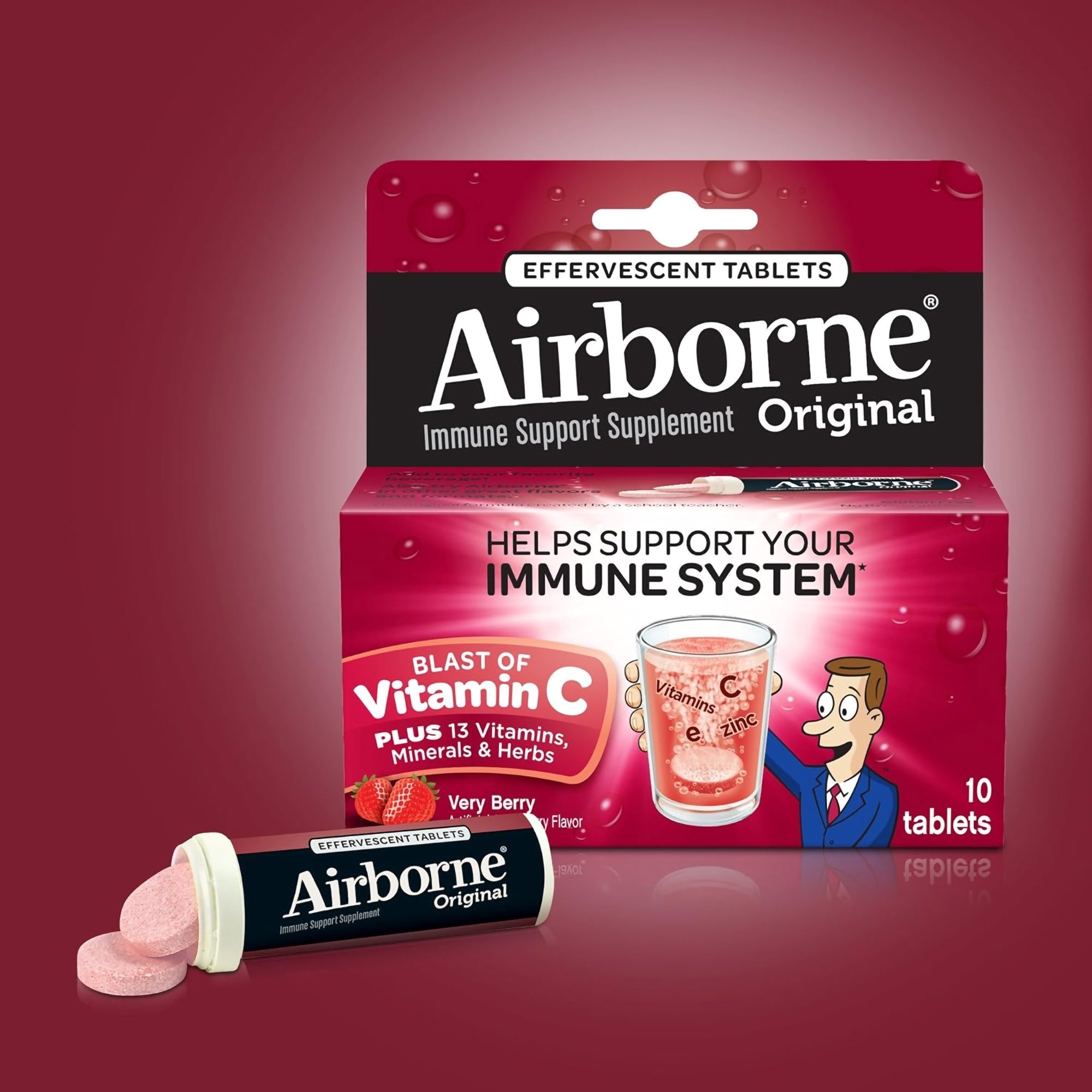 Reckitt Benckiser 64786510094 - Airborne® Original Immune Support Supplement Effervescent Tablets, Strawberry - 1/Box