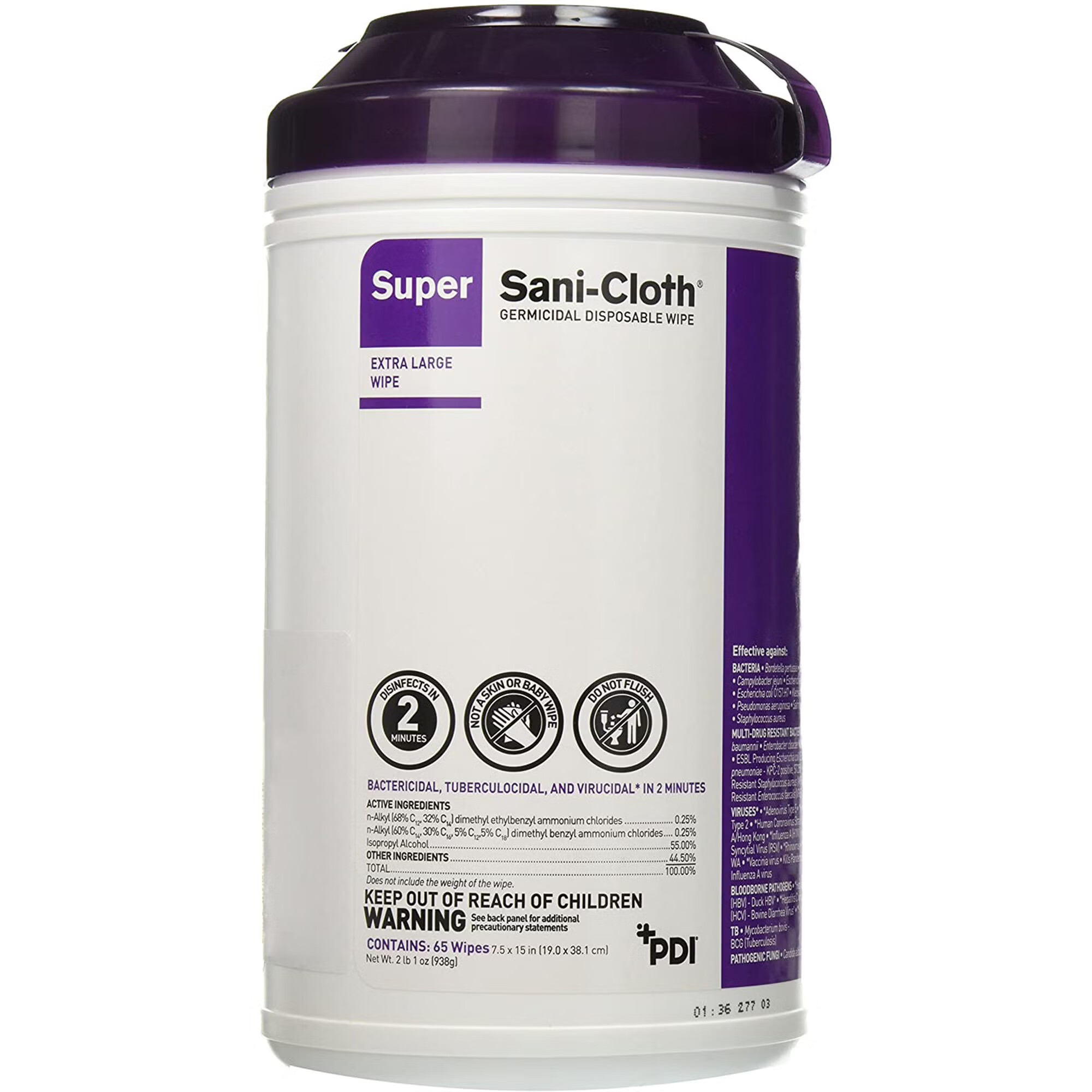 Cancer Diagnostics - SCS065-CS Surface Disinfectant Super Sani-Cloth® Premoistened Alcohol Based Manual Pull Wipe 65 Count Canister Alcohol Scent NonSterile