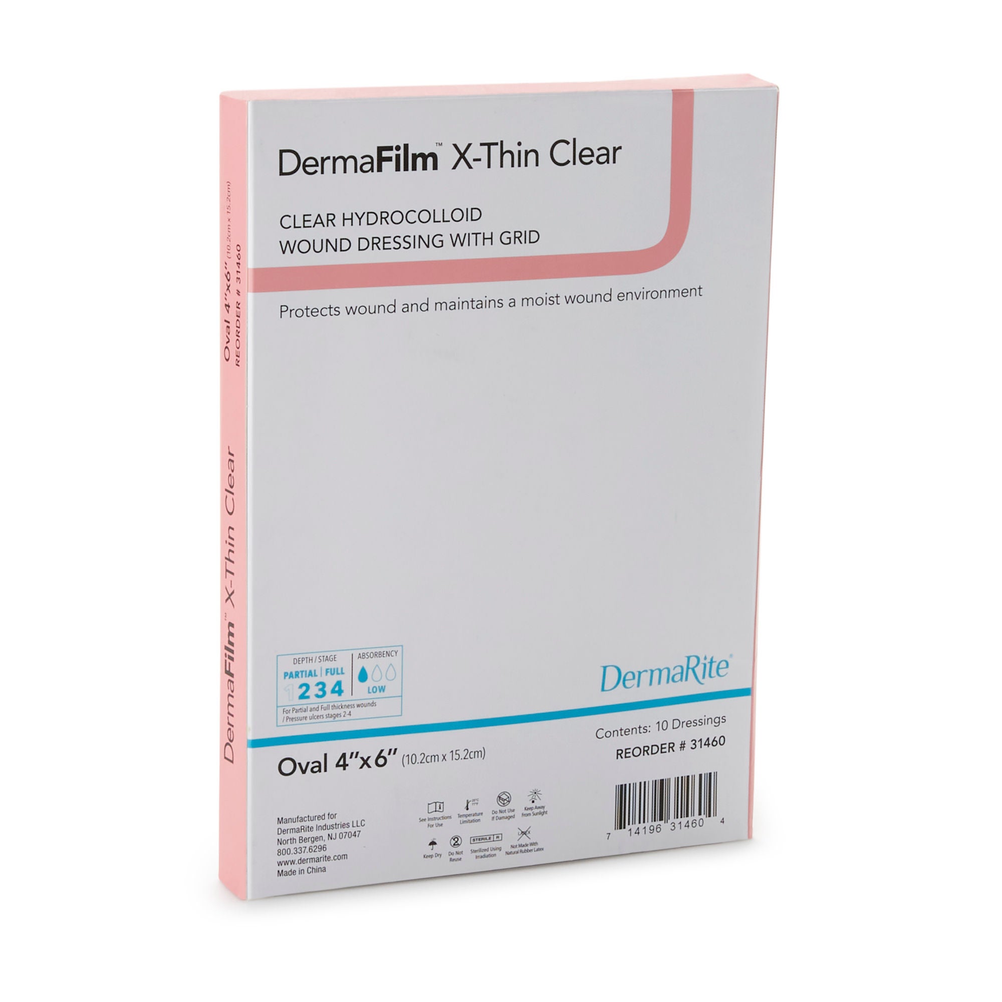 DermaRite Industries - 31460 Thin Hydrocolloid Dressing DermaFilm® Film Backing 4 X 6 Inch Oval Hydrocolloid / Film
