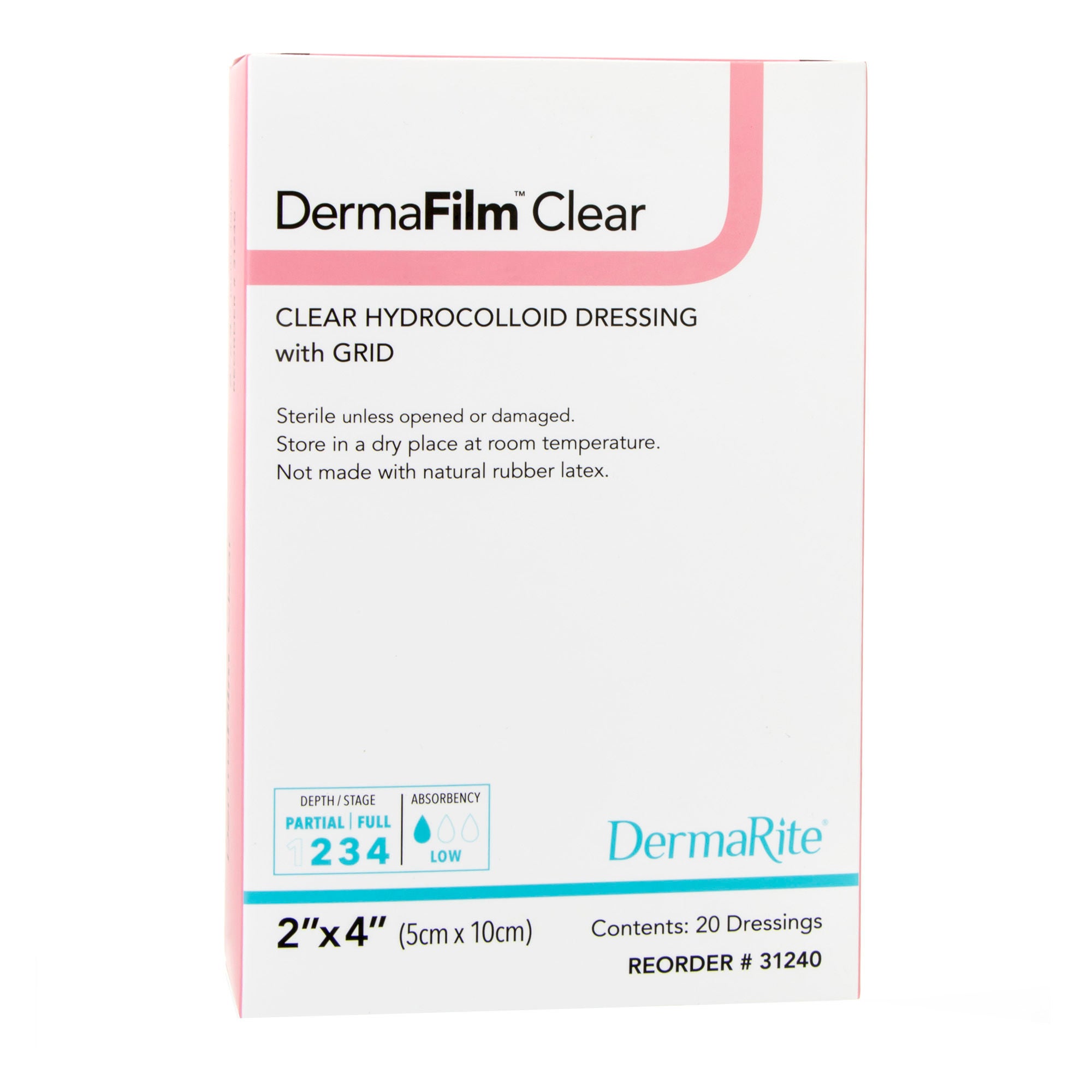 DermaRite Industries - 31240 Thin Hydrocolloid Dressing DermaFilm® Film Backing 2 X 4 Inch Rectangle Hydrocolloid / Film