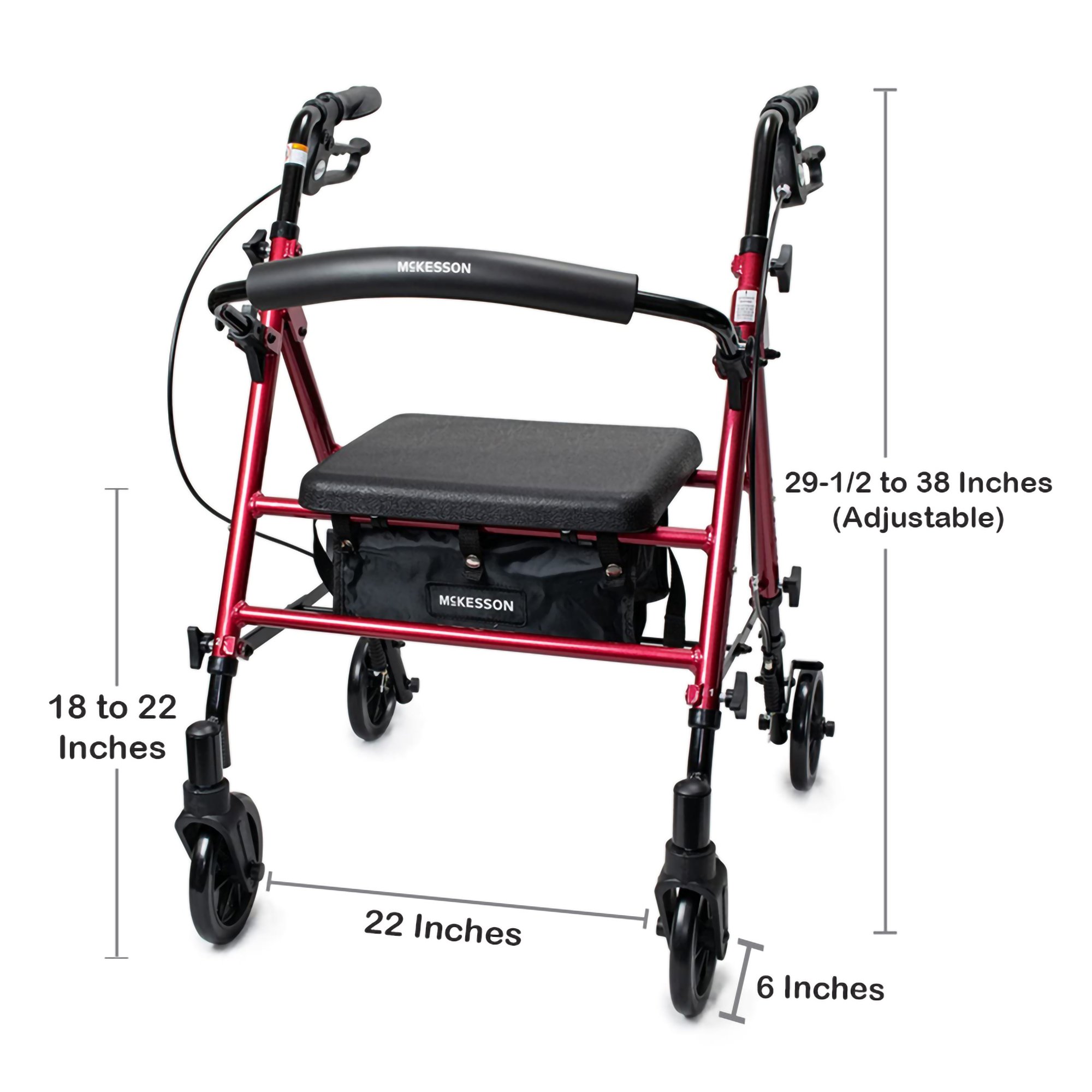 McKesson Brand - 146-RTL10261RD McKesson Four-Wheel Rollator
