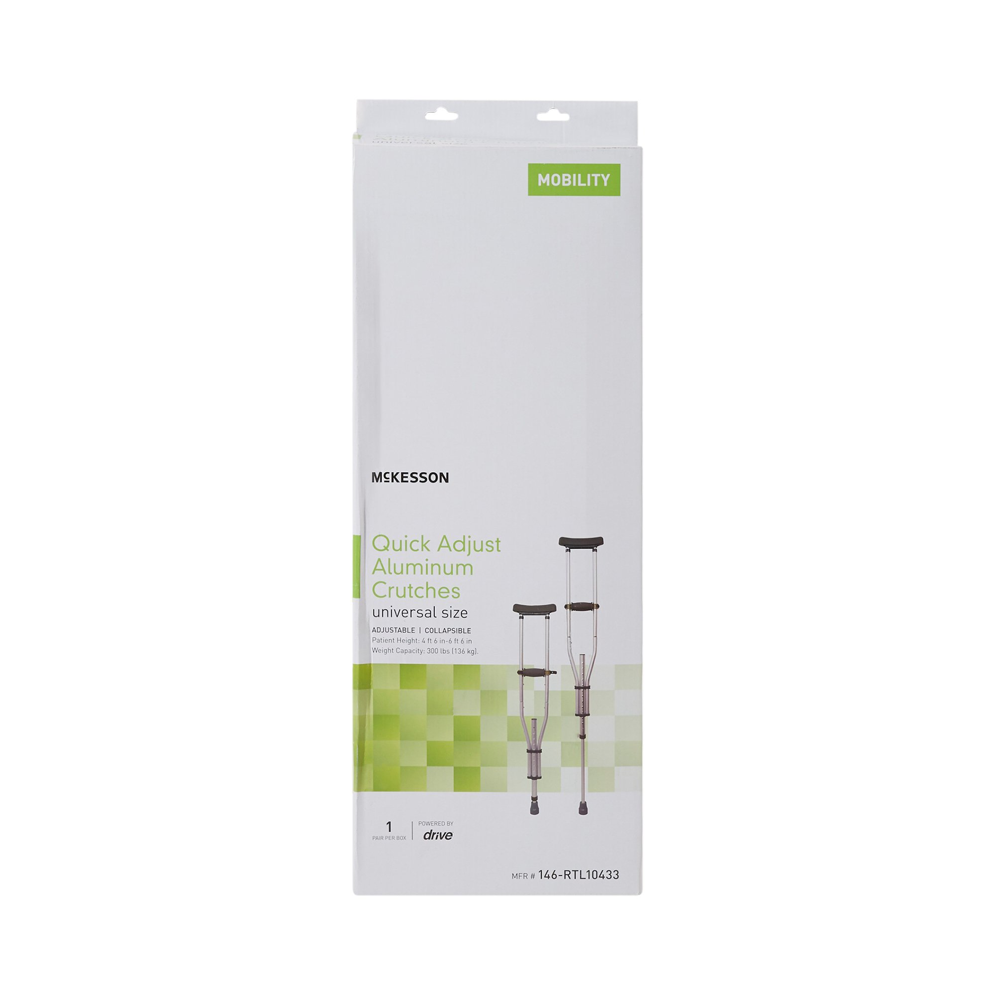 McKesson Brand 146-RTL10433 - McKesson Underarm Crutches, 4'6" – 6'6" - 1/Box, 8/Case