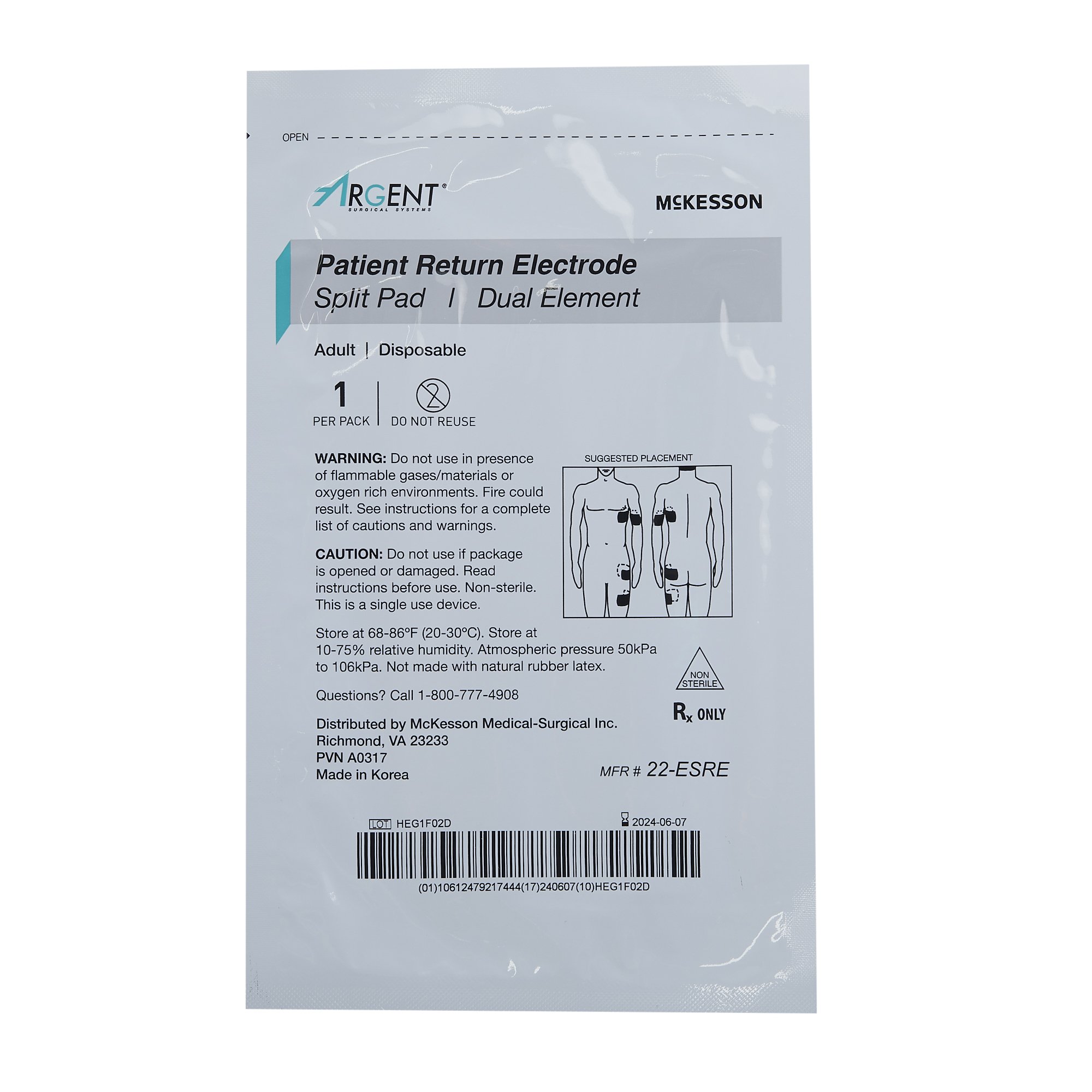McKesson Brand - 22-ESRE Patient Return Electrode McKesson Split Without Cord