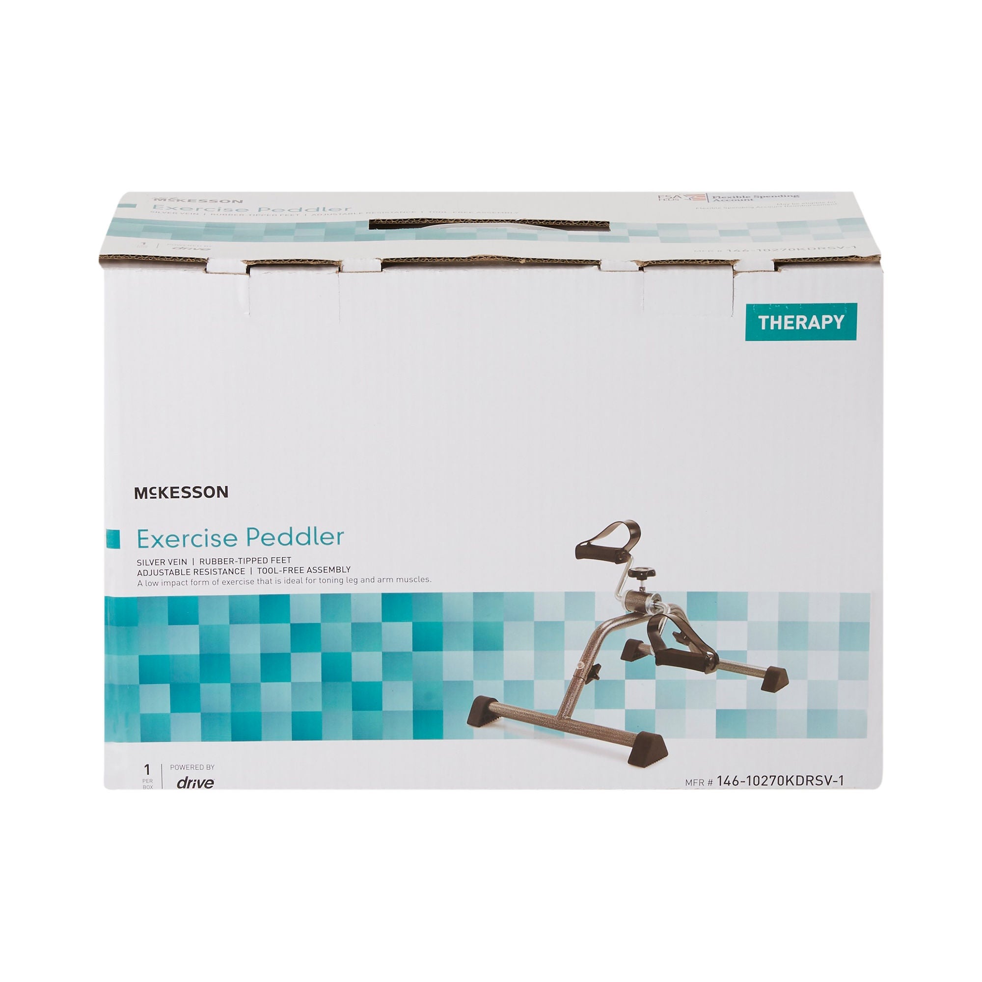 McKesson Brand - 146-10270KDRSV-1 Exerciser Peddler McKesson Knocked Down Adjustable Resistance Levels 16-93/100 L X 7-1/100 W X 12-1/5 H Inch Silver Vein Finish