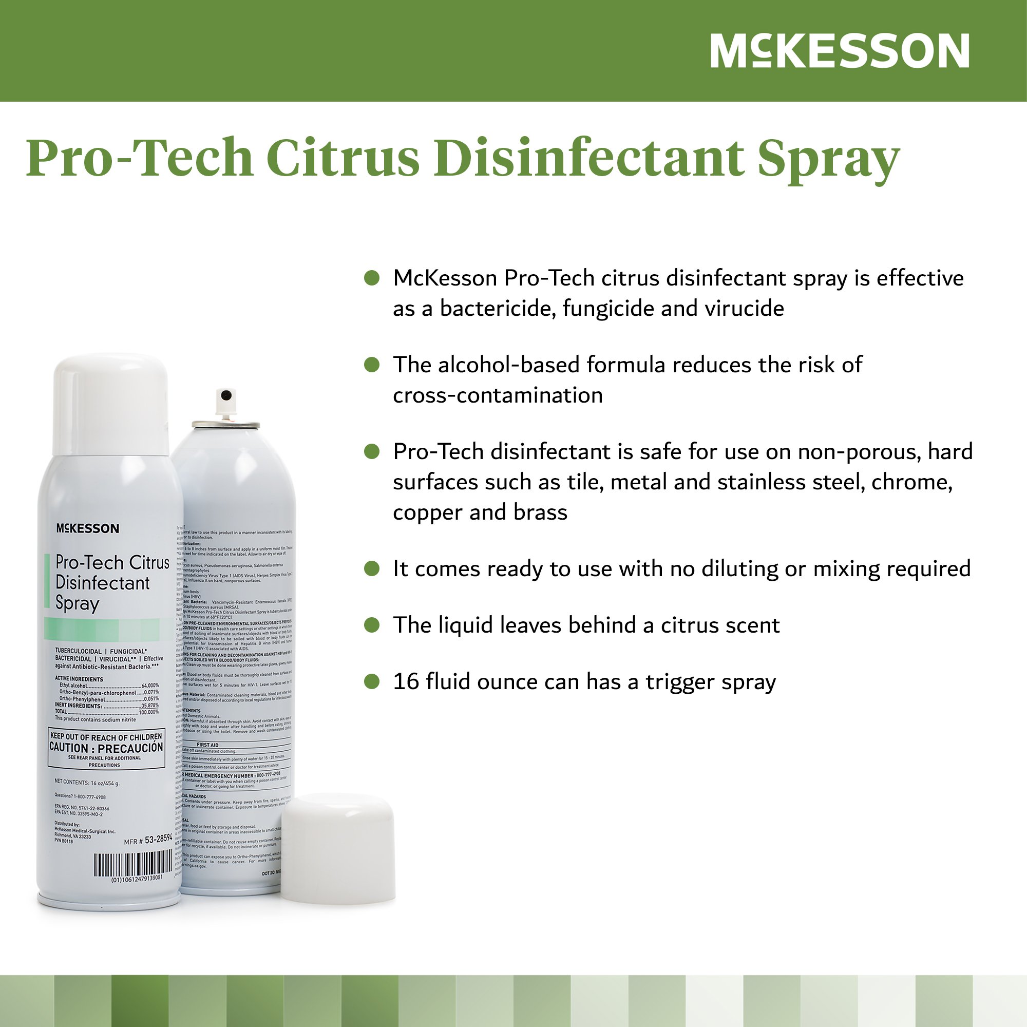 McKesson Brand 53-28594 - McKesson Pro-Tech Surface Disinfectant Cleaner Alcohol-Based Liquid Citrus Scent - 1/Each, 12/Case