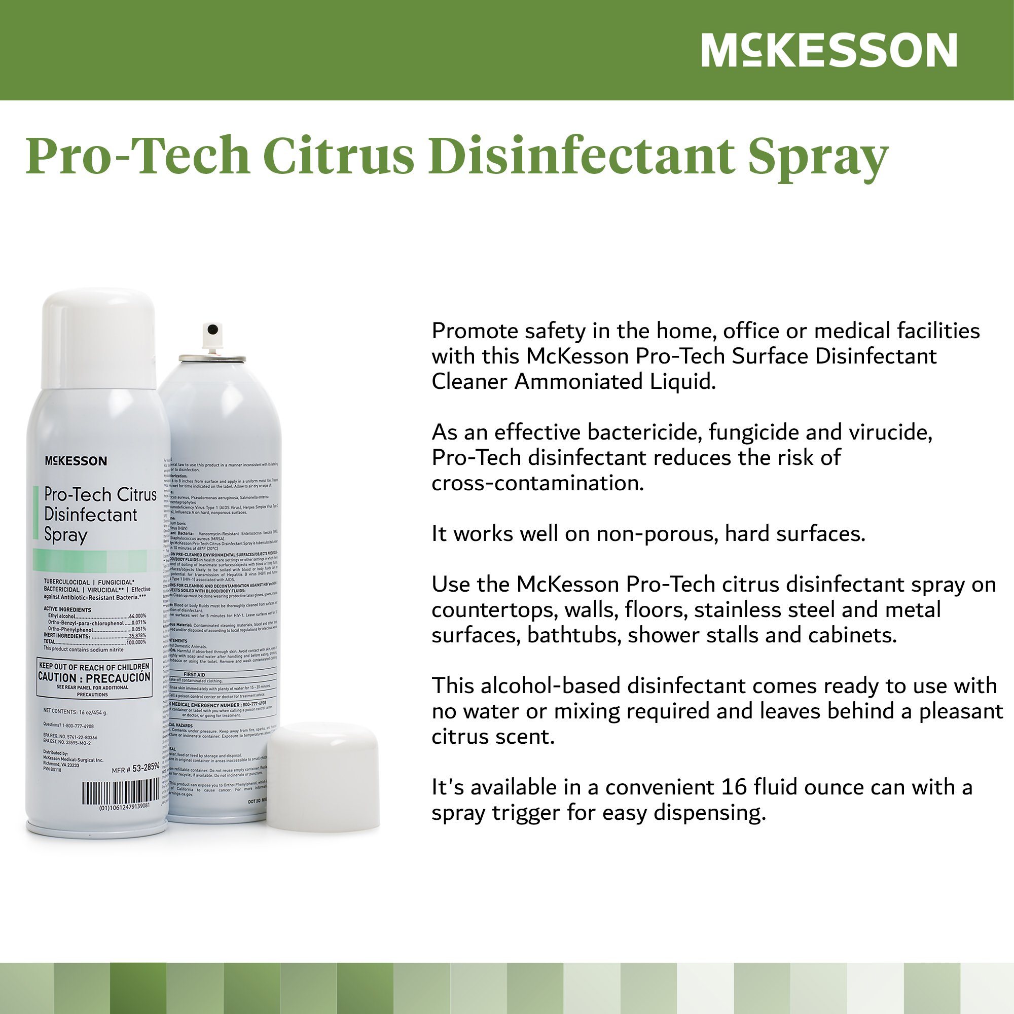 McKesson Brand 53-28594 - McKesson Pro-Tech Surface Disinfectant Cleaner Alcohol-Based Liquid Citrus Scent - 1/Each, 12/Case