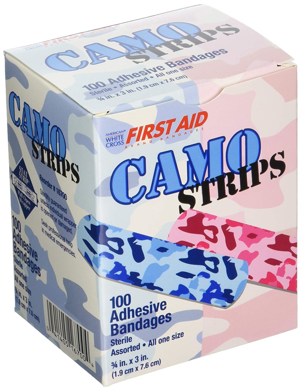 Dukal - 16700 American® White Cross Stat Strip® Kid Design (Blue / Pink Camo) Adhesive Strip
